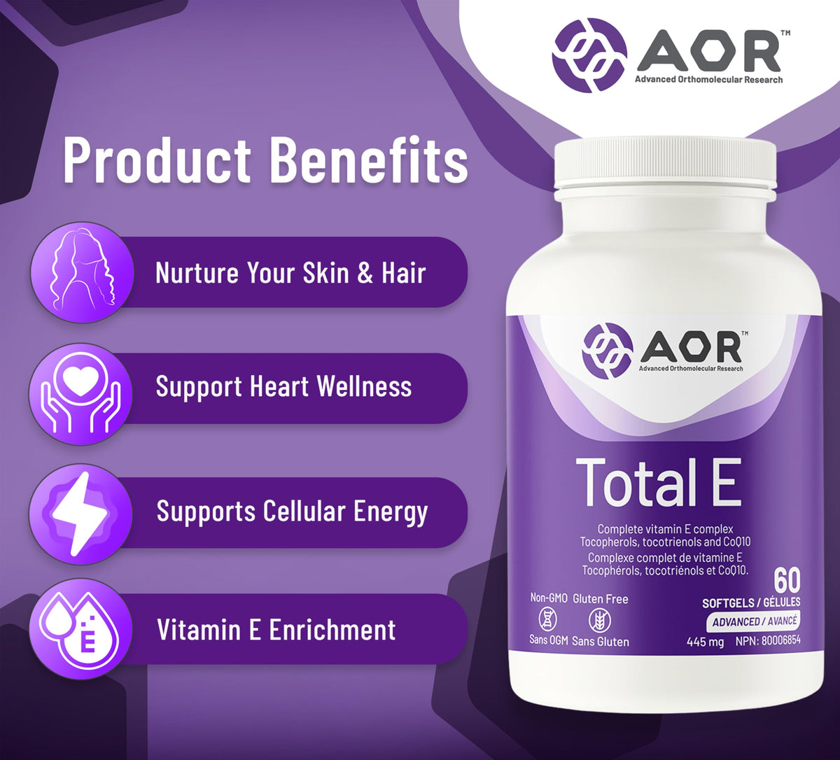 AOR Vitamin E Softgels, Total E, All 8 Forms, 30 mg CoQ10, 60-Day Supply