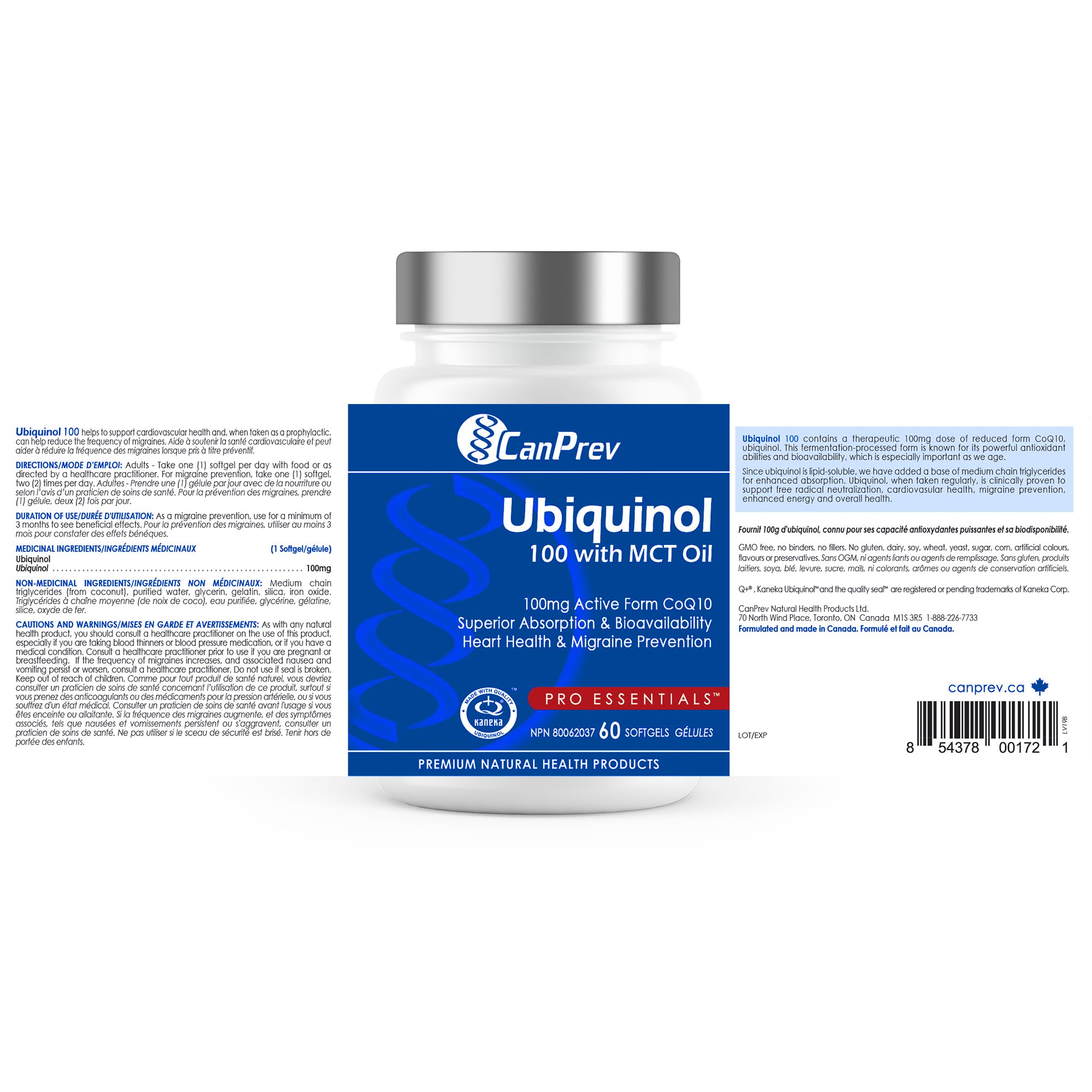 CanPrev Ubiquinol 100mg avec Huile MCT, 60 Gélules, Approvisionnement de 2 Mois, Supplément de CoQ10 pour le Soutien Cardiaque et Cardiovasculaire, Absorption Améliorée, Sans OGM et Sans Gluten, Coenzyme Q10 pour l'Énergie et la Vitalité