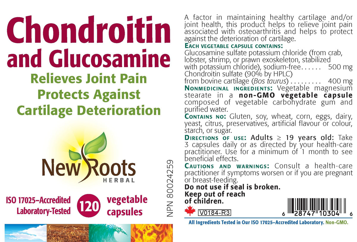 New Roots Herbal - Chondroitin and Glucosamine 120 Capsules, 40-Day Supply, Supports Joint Comfort, Flexibility and Mobility, Encourages Cartilage Function & Smooth Movement, Gluten, Soy & Dairy-Free"