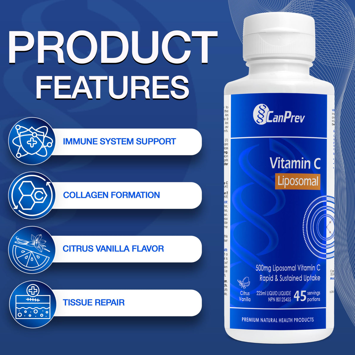 CanPrev Liposomal Vitamin C, Collagen Support, Citrus, 225ml, 45 Day Supply