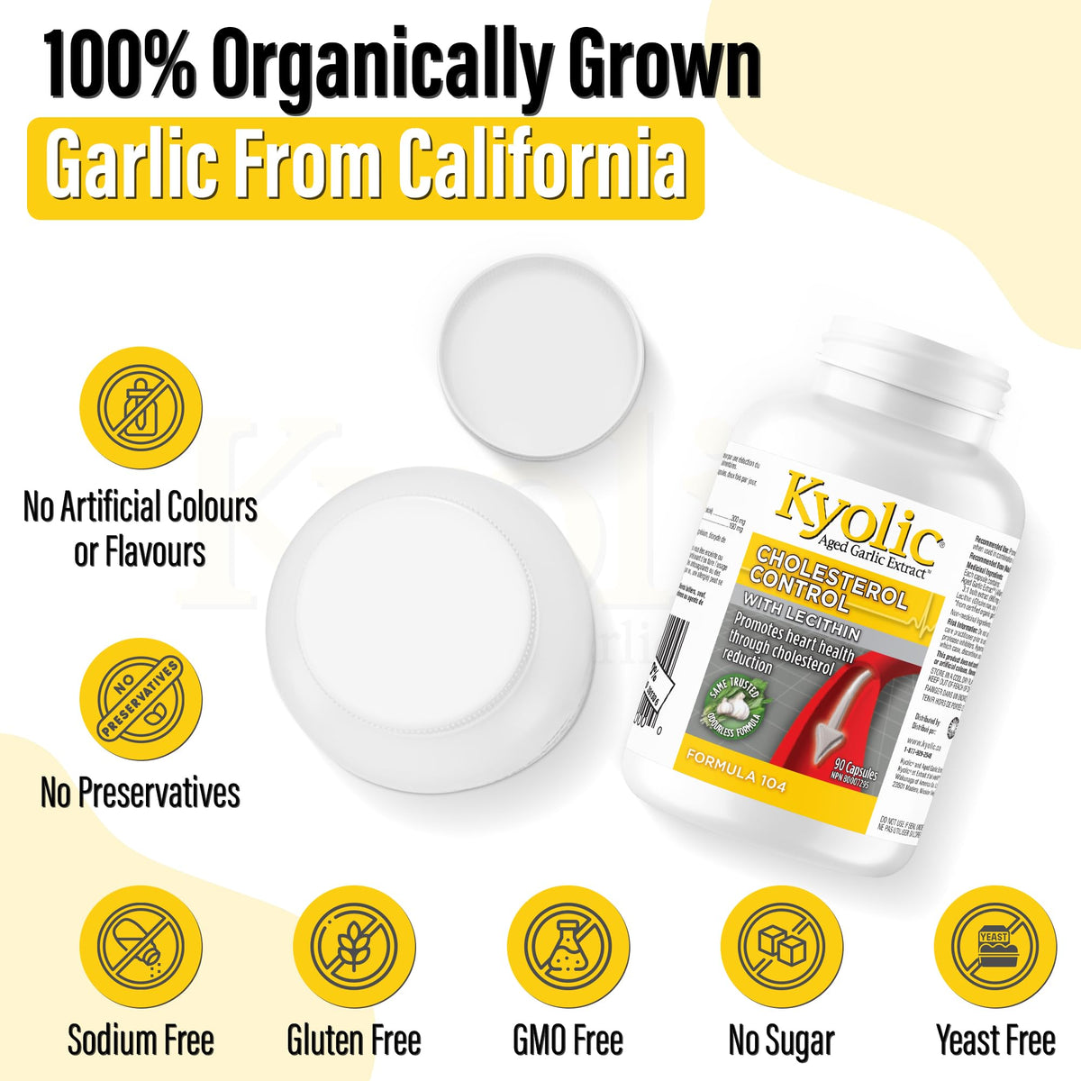 Kyolic Formula 104 Aged Garlic Extract Capsules, Odourless, 90 Capsules