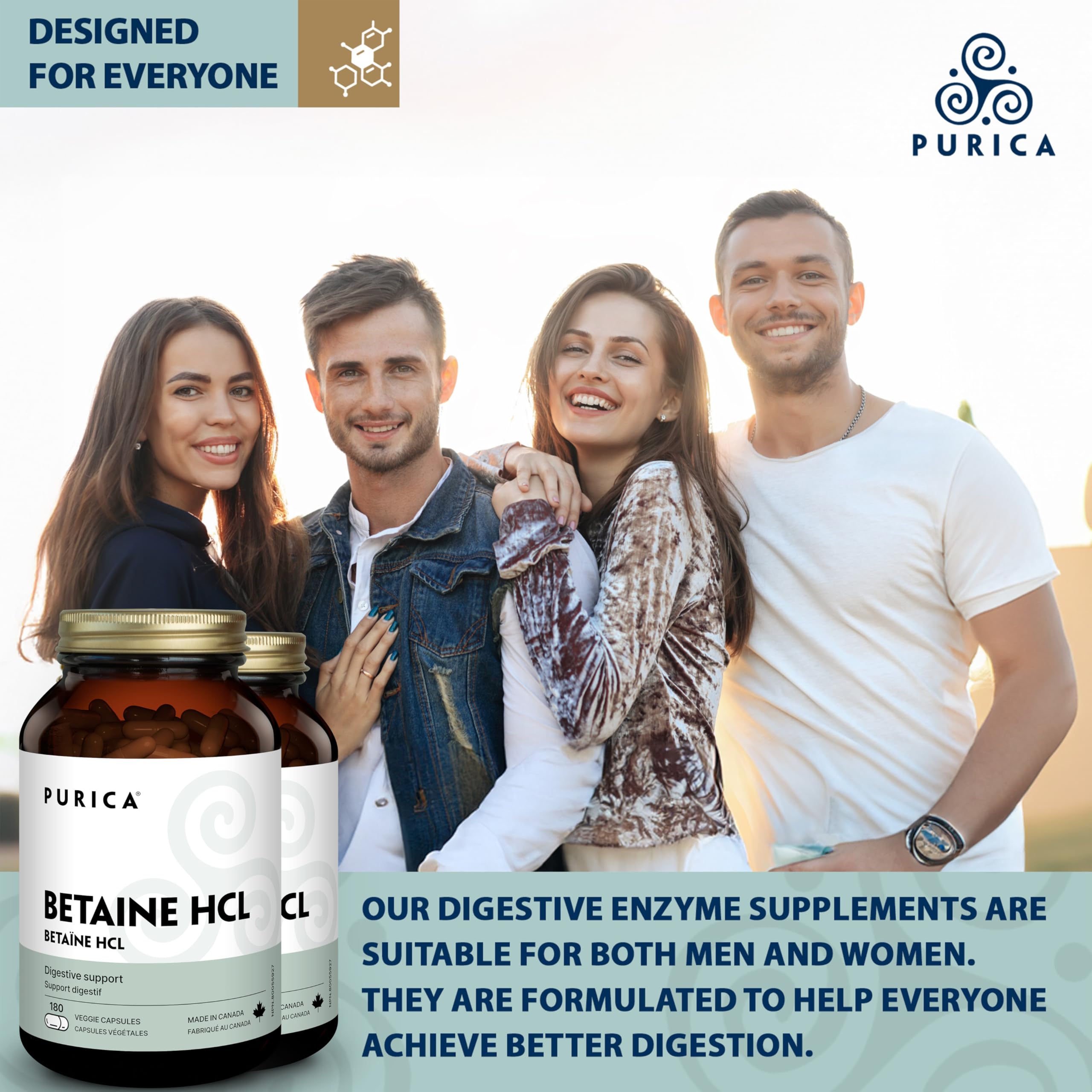 PURICA - Chlorhydrate de Bétaïne HCL, 180 Gélules, 180 Jours d'Approvisionnement - Soutien Digestif et Santé Interne Générale - Aide à Soutenir la Fonction Hépatique et la Digestion