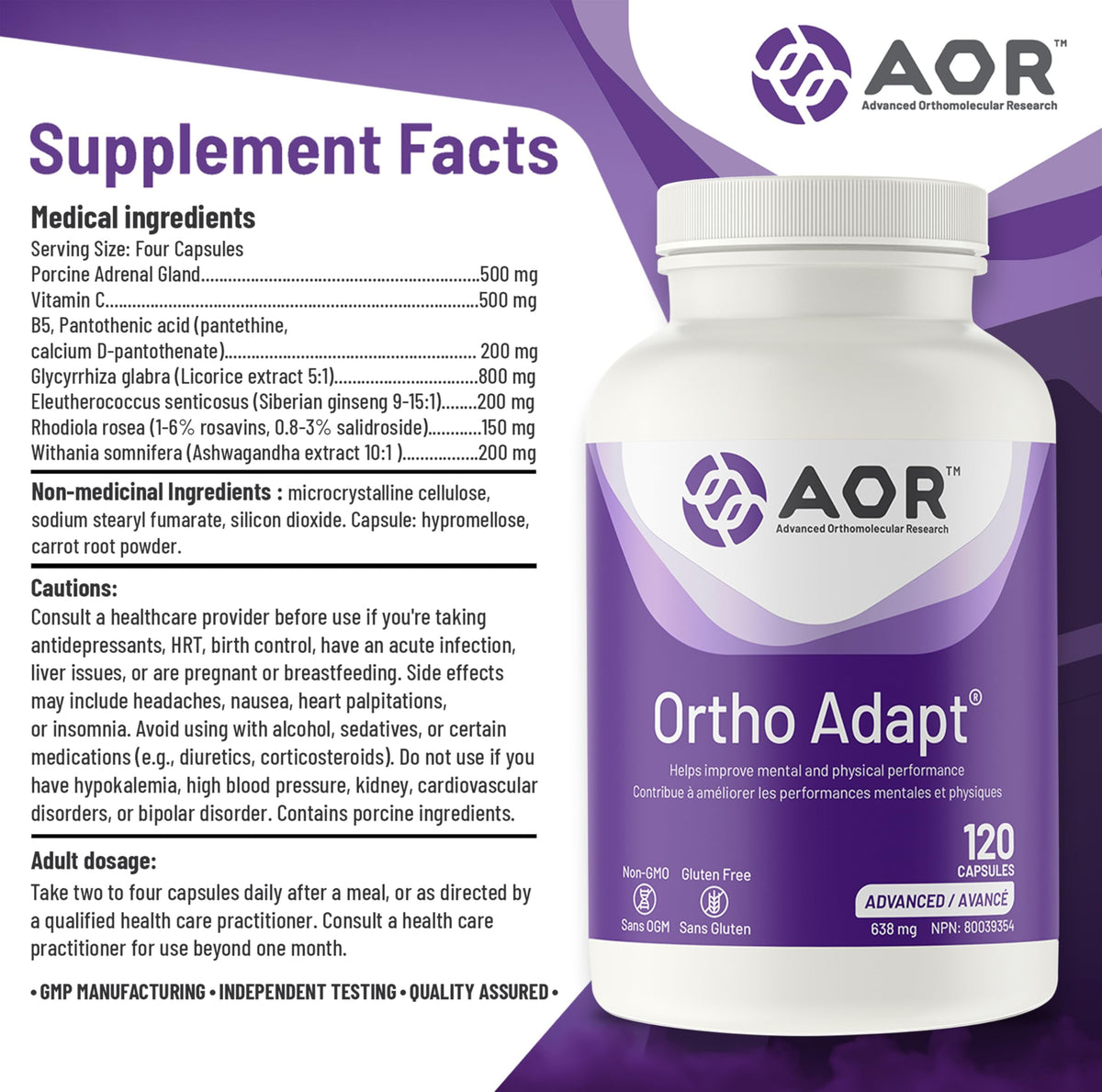 AOR Ortho Adapt, Adaptogen Blend, Rhodiola Rosea, GMO-Free, 120 Capsules