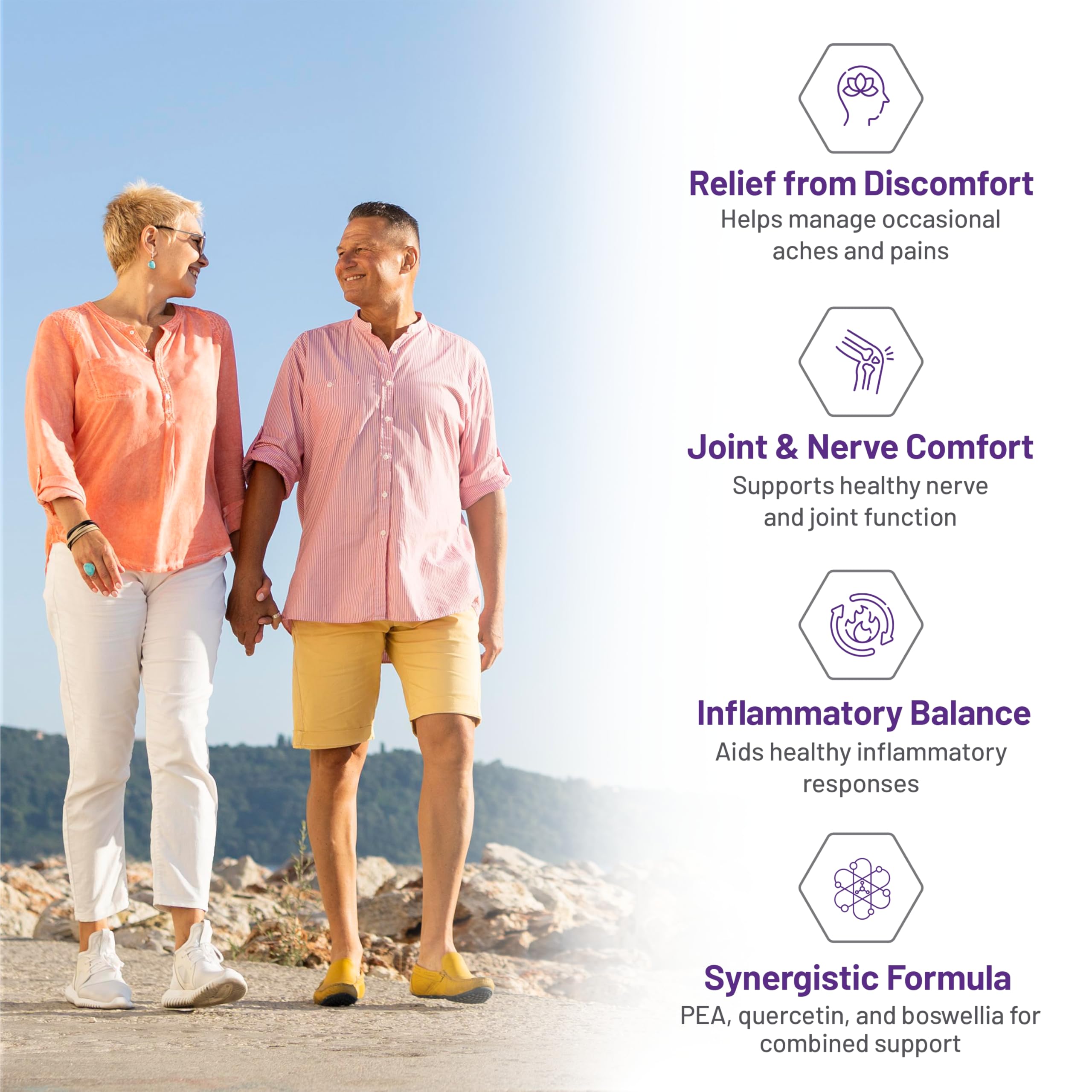AOR - P.E.A.K Soulagement de la douleur 120 Capsules Cure de 30 Jours - Supplément de Palmitoyléthanolamide (PEA) avec Univestin, Boswellia, Quercétine et Glycinate de Magnésium pour Favoriser le Confort et la Mobilité - Végétalien, Sans OGM