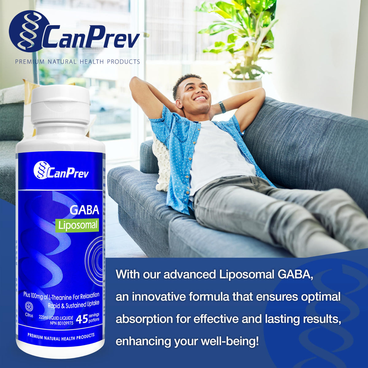 CanPrev Liposomal GABA Supplement, GABA & L-Theanine, Citrus, 45 Servings