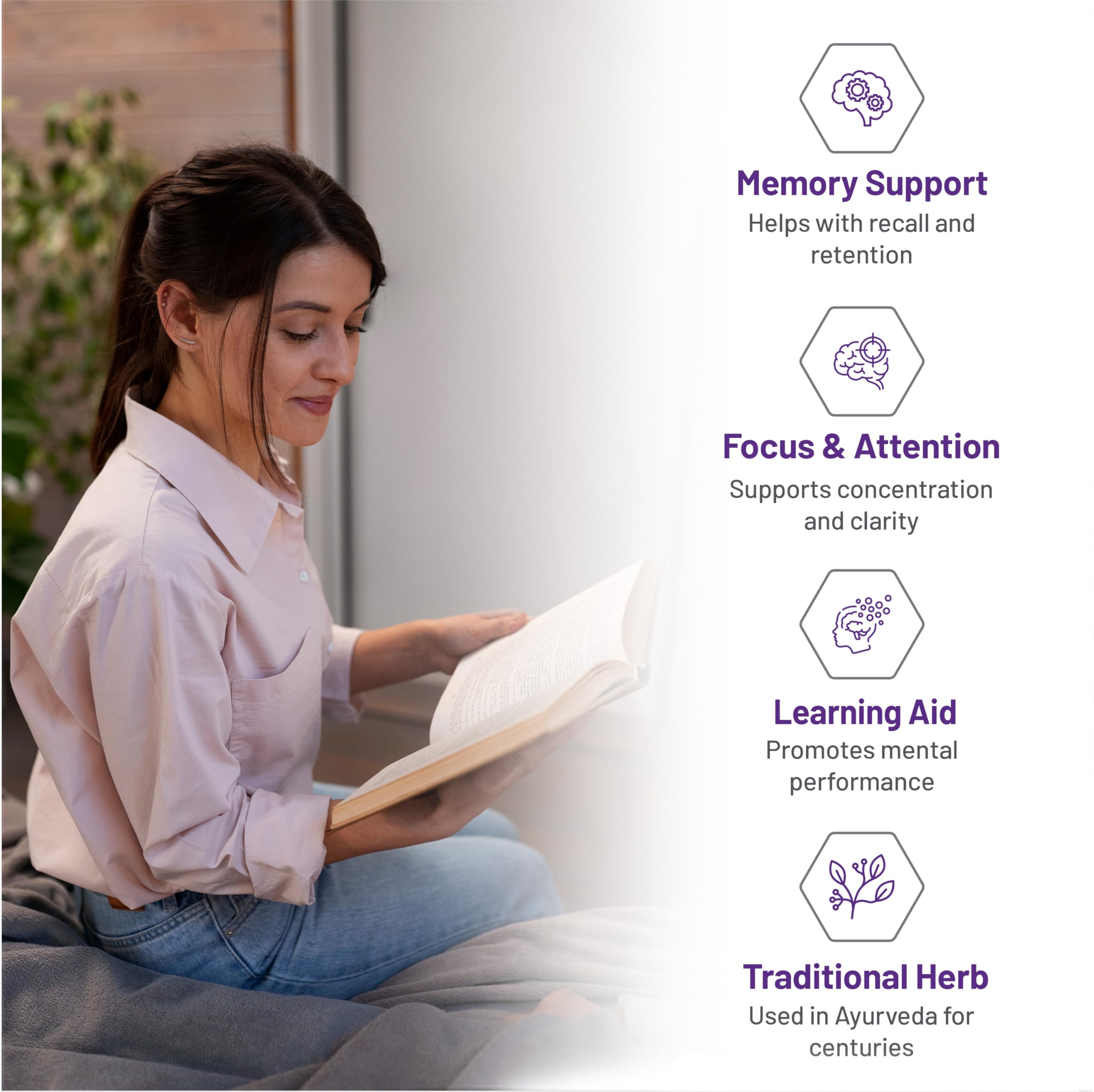 AOR Bacopa Enlighten 300mg - Supplément végétalien et sans gluten pour le soutien cognitif, la clarté mentale et la relaxation, extrait de Bacopa Monnieri, favorise la concentration et un sommeil réparateur