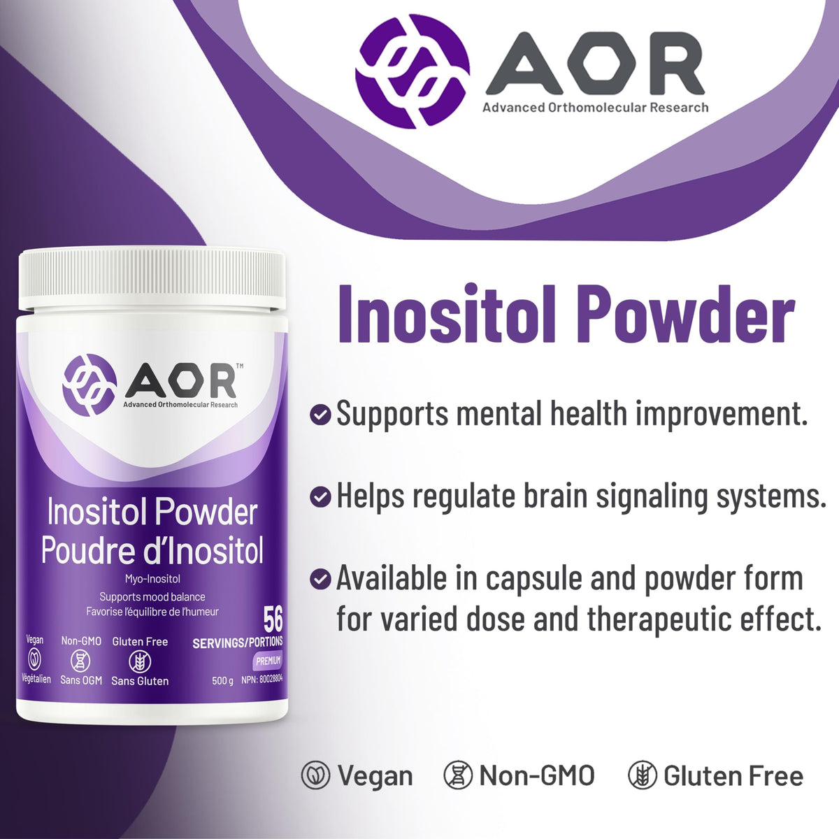 AOR Myo Inositol Powder, Advanced B Complex, Unflavoured, 500 g, For Adults