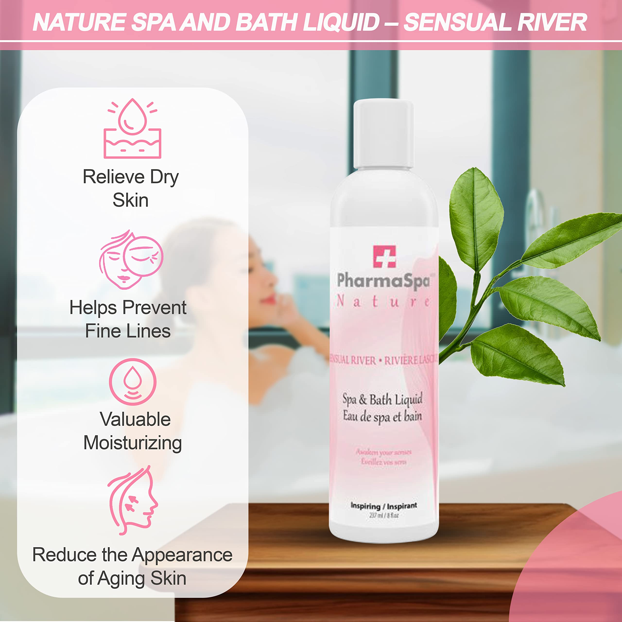 Pharmaspa Nature : Liquide pour spa et bain avec extraits entièrement naturels - 237 g/8 fl oz – Liquide d'aromathérapie pour spa – Sans gluten, sans parabènes, non testé sur les animaux
