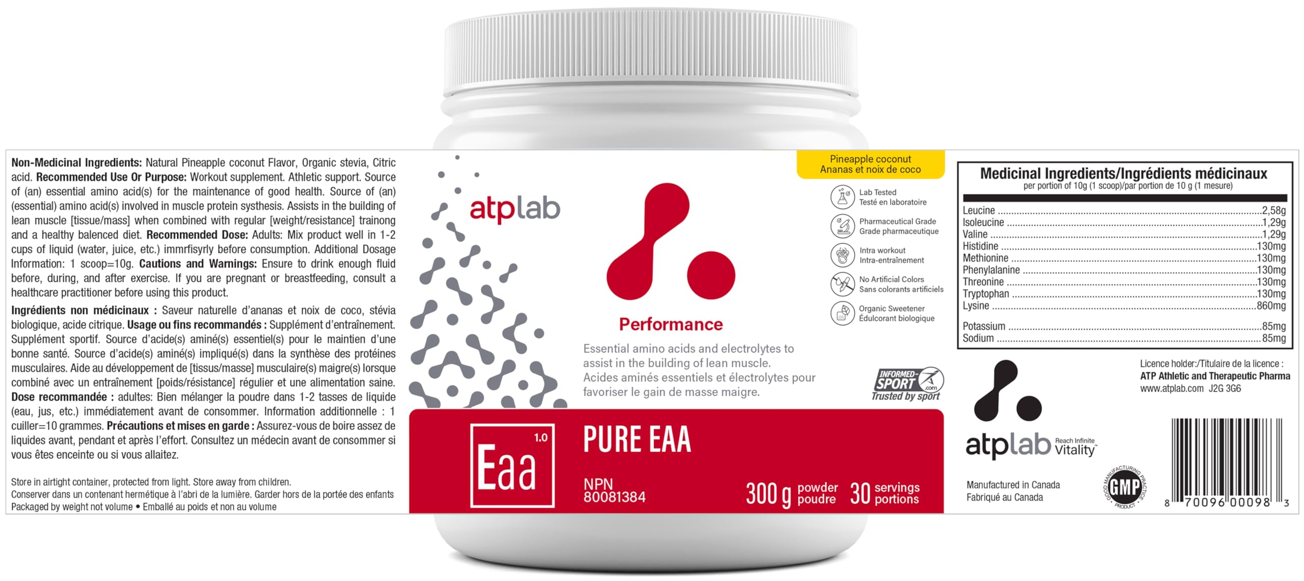 ATP LAB - Pure EAA en Poudre 300g (Saveur Framboise) - Supplément EAA - Poudre d'Acides Aminés Essentiels - Développement Musculaire - Récupération Musculaire