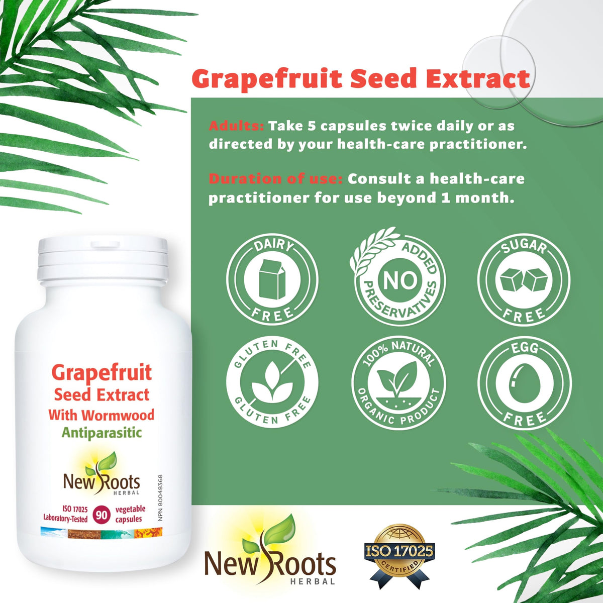 New Roots Herbal Grapefruit Seed Extract, Wormwood, Echinacea, 90 Capsules