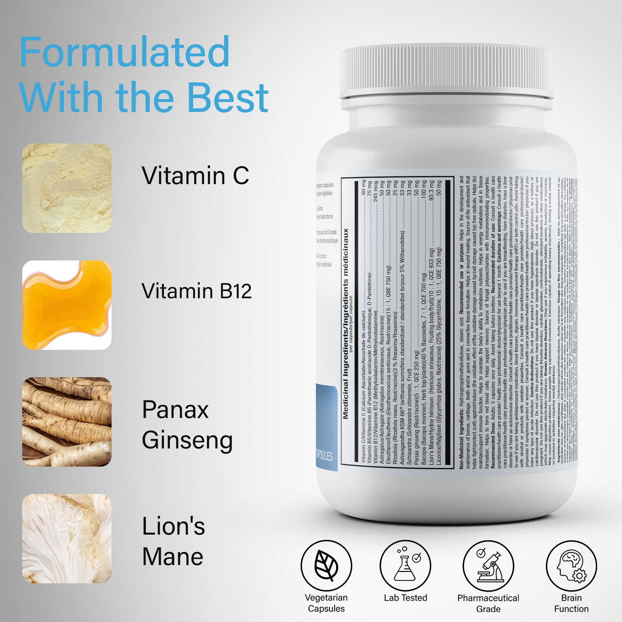 ATP LAB AdrenRGY AM, 90 Caps, 30-Day Supply, Daily Support with Vitamin B5, B12, C, Ashwagandha KSM-66, Rhodiola & Eleuthero, Supports Balanced Cortisol, Adrenal Function, Metabolism & Immune Function