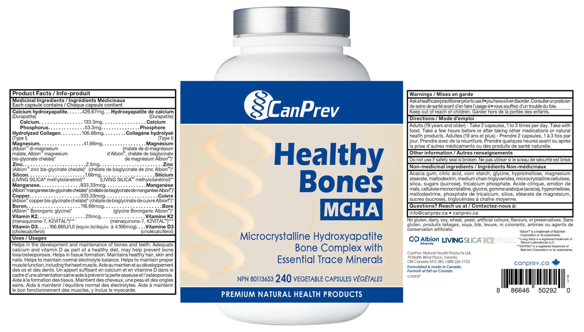 CanPrev MCHA Bone Supplement, Calcium Magnesium Vitamin D3 K2, 240 Capsules