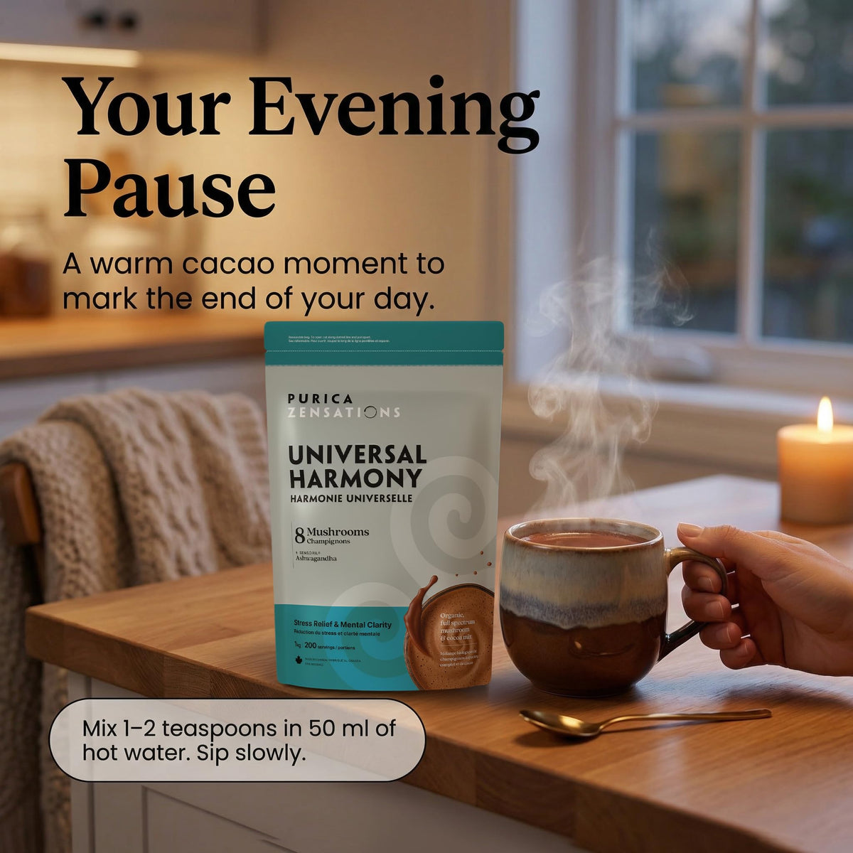 PURICA Zensations Universal Harmony, Ashwagandha & 8 Mushroom Blend Cacao