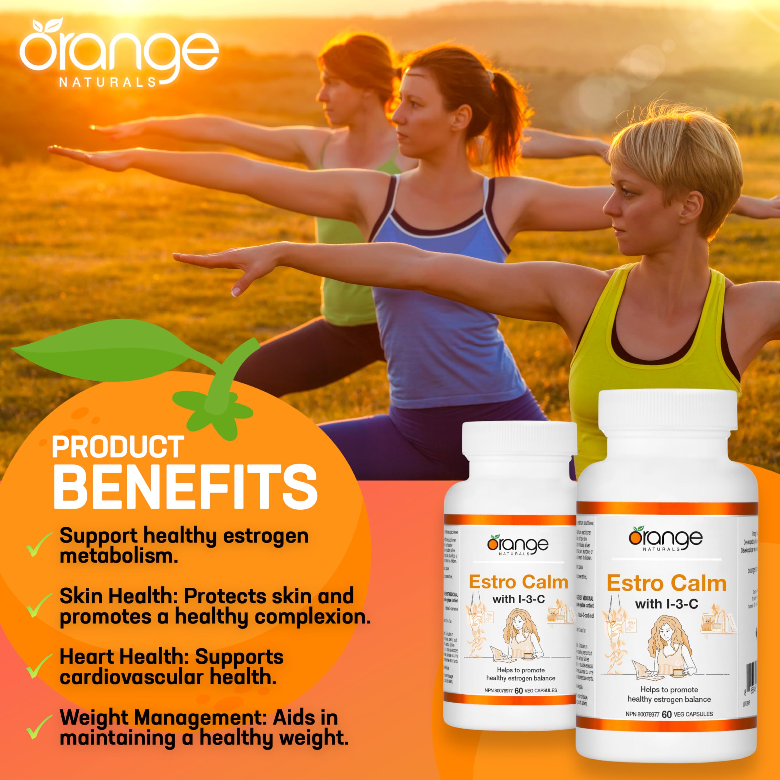 Orange Naturals - Estrogen Calm with Indole-3-Carbinol 200mg, 60 Capsules 60-Day Supply - Womens Hormone Balance Supplement - Helps to Promote Healthy Estrogen Metabolism Balance - I3C Supplement