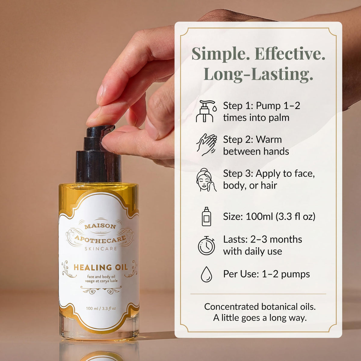 Maison Apothecare Healing Oil Grande 100ml, Multi-Use Avocado, Argan & Neroli, Botanical Blend for Face, Body & Hair, Lightweight Canadian-Made Moisturizer