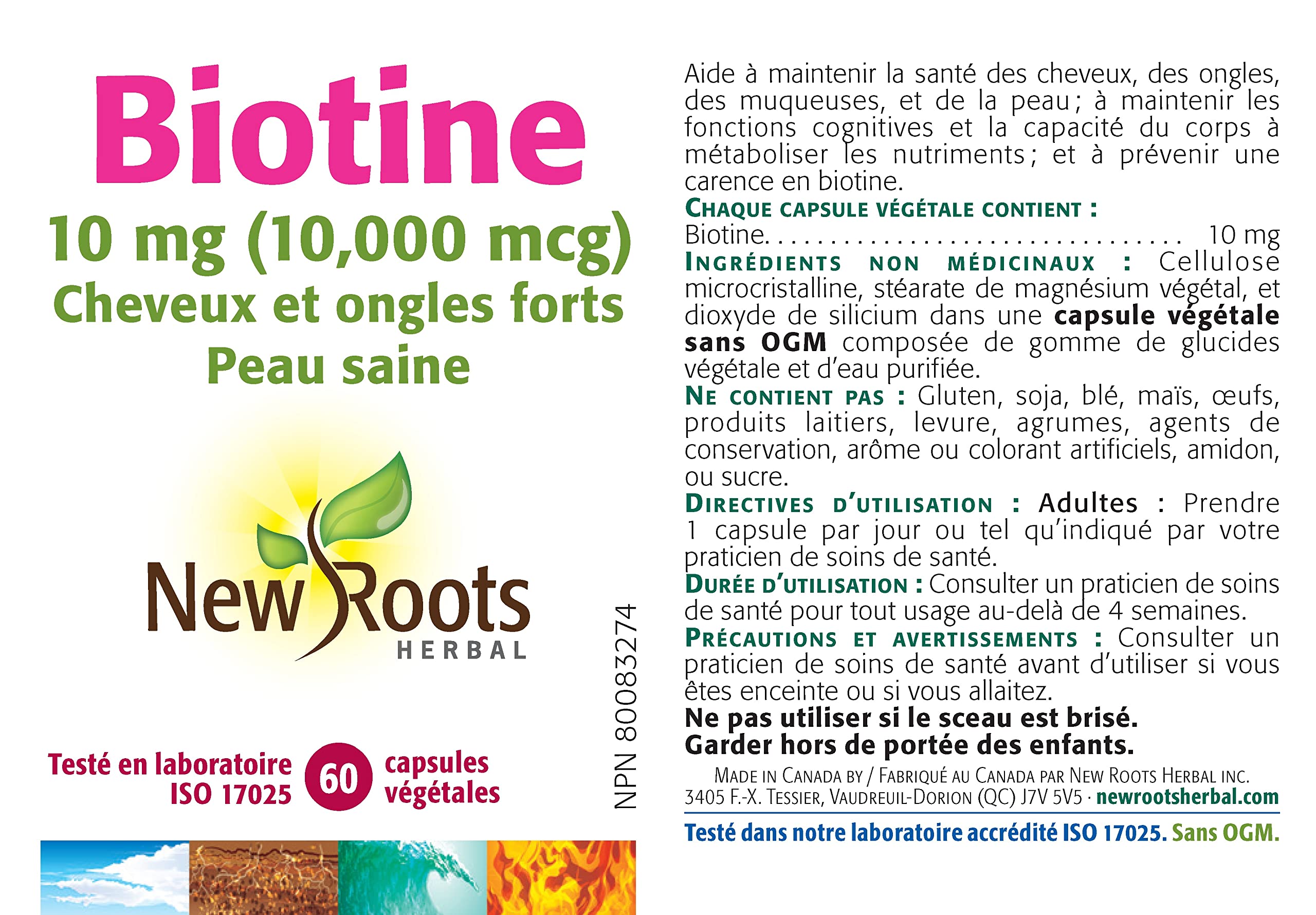 New Roots Herbal Biotin 10mg 60 Veg Caps 60-Day Supply - Nourishing Formula for Hair, Skin and Nails - Pure 10000mcg Biotin Supplement, Help Hair Texture, Strengthen Nails & Vibrant Skin, Non-GMO