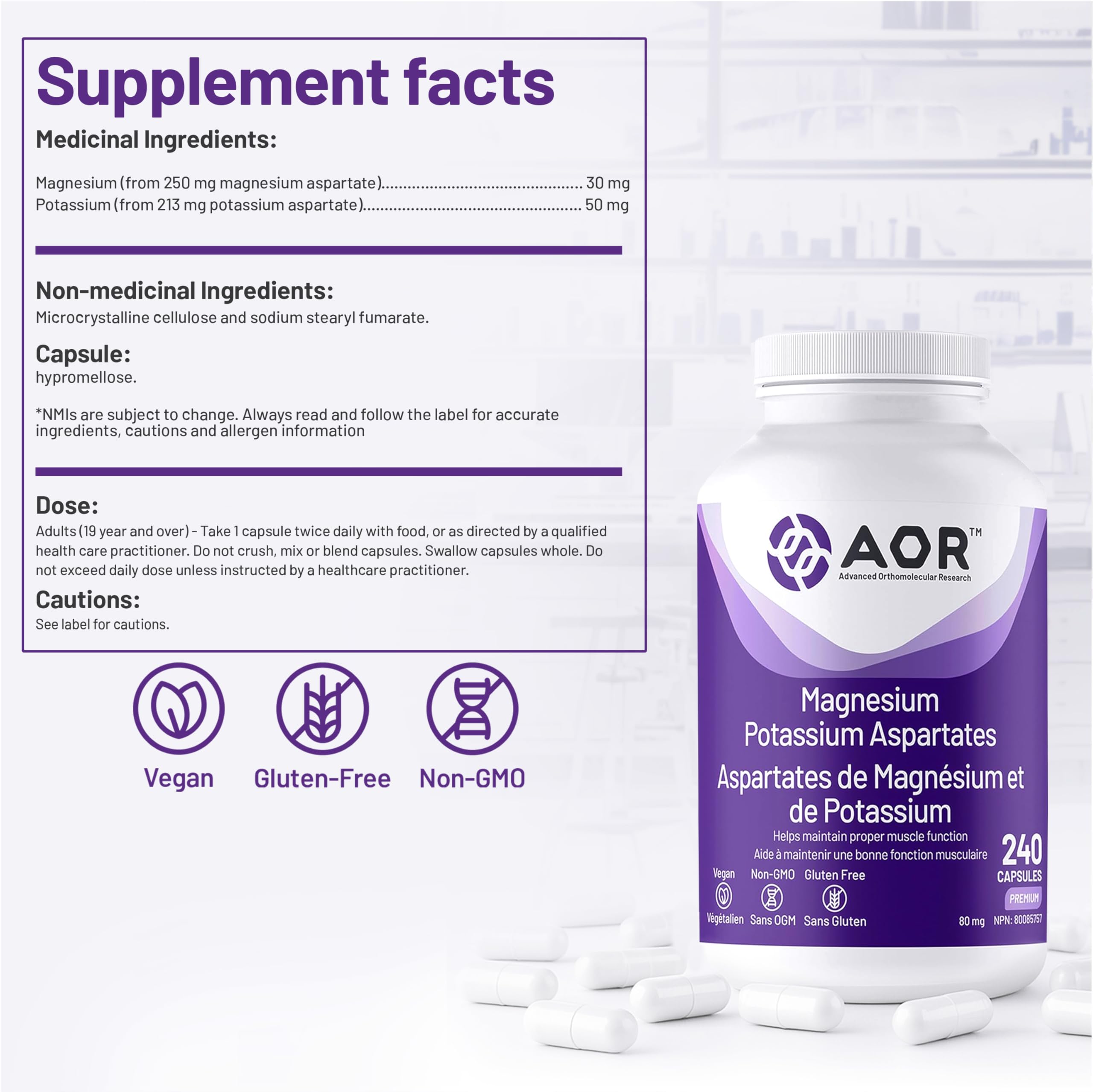 AOR Magnésium Potassium Aspartate 80mg
