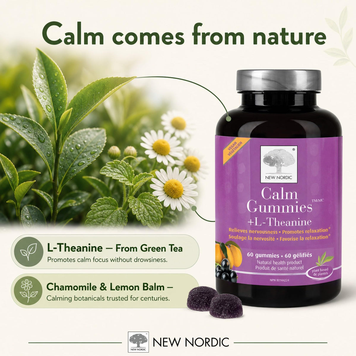 New Nordic L-Theanine Calm Gummies, Non Sedating