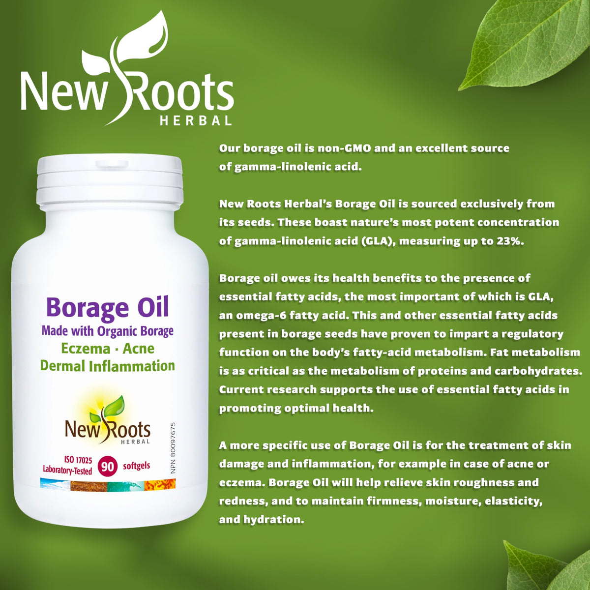 New Roots Herbal Certified Borage Oil, 264mg GLA, 90 Softgels