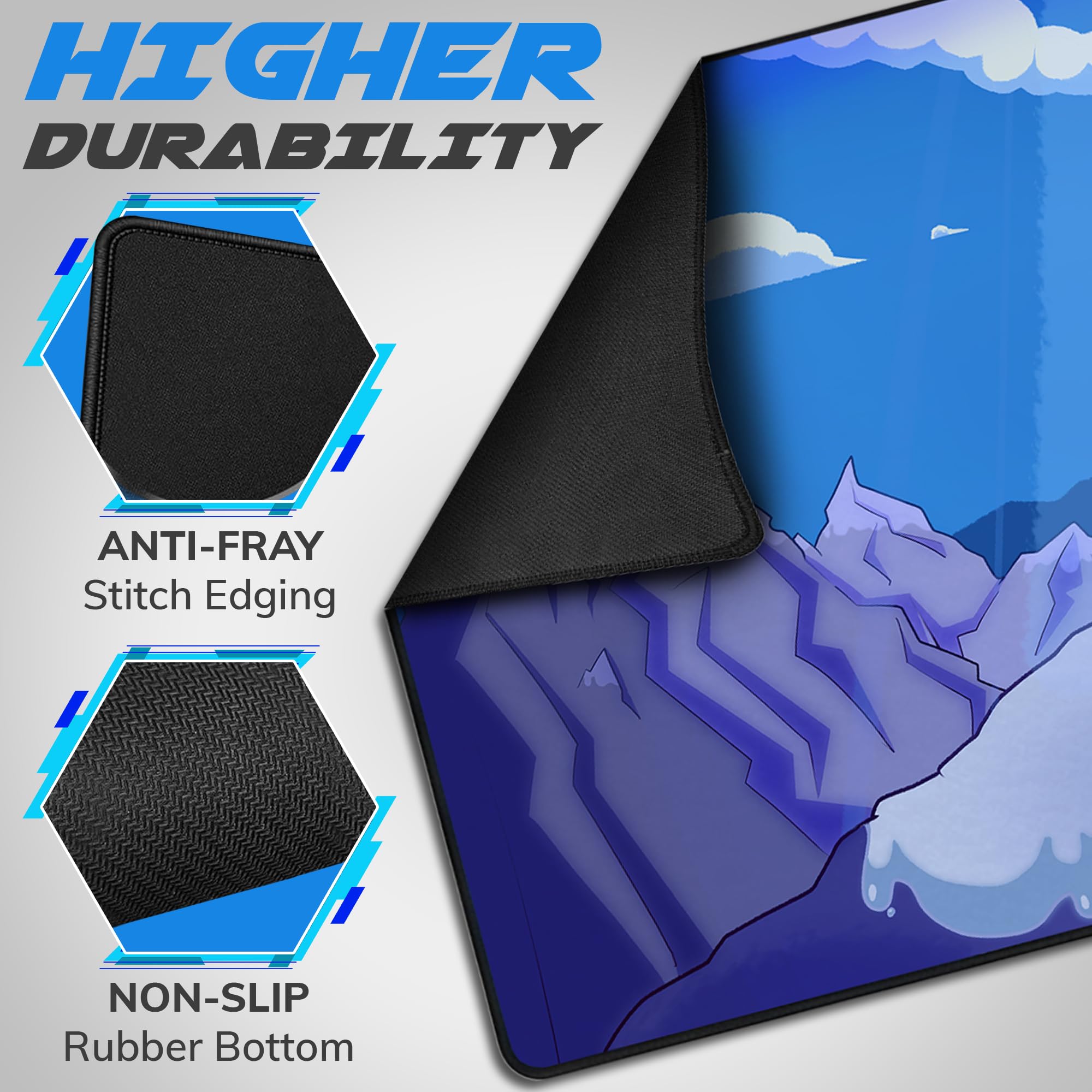 LapisPearl Extended Gaming Mouse Pad, XXL Desk Mat with Artistic Blue Cloud Design, Water-Resistant Surface, Non-Slip Rubber Base, 90 x 40 cm