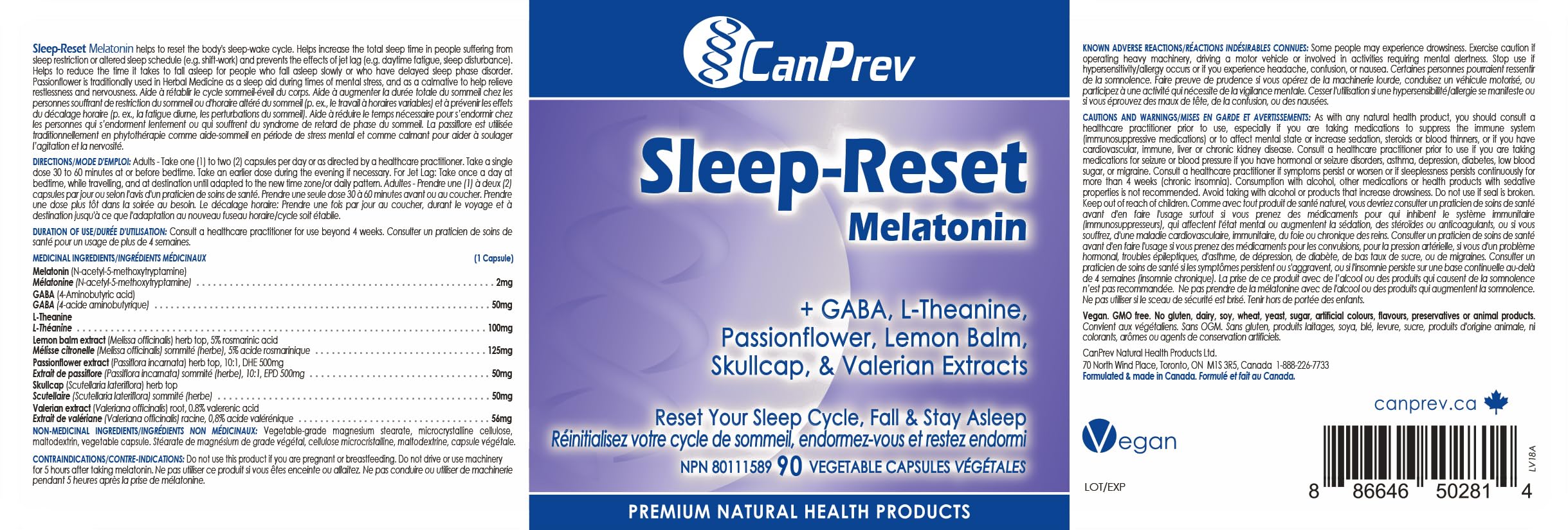 CanPrev Melatonin Sleep-Reset, 90 V-Caps 90-Day Supply - Includes GABA, L-Theanine, Lemon Balm & Valerian - Sleep Support Supplement - Promotes Relaxation and Restful Nights - Vegan Friendly