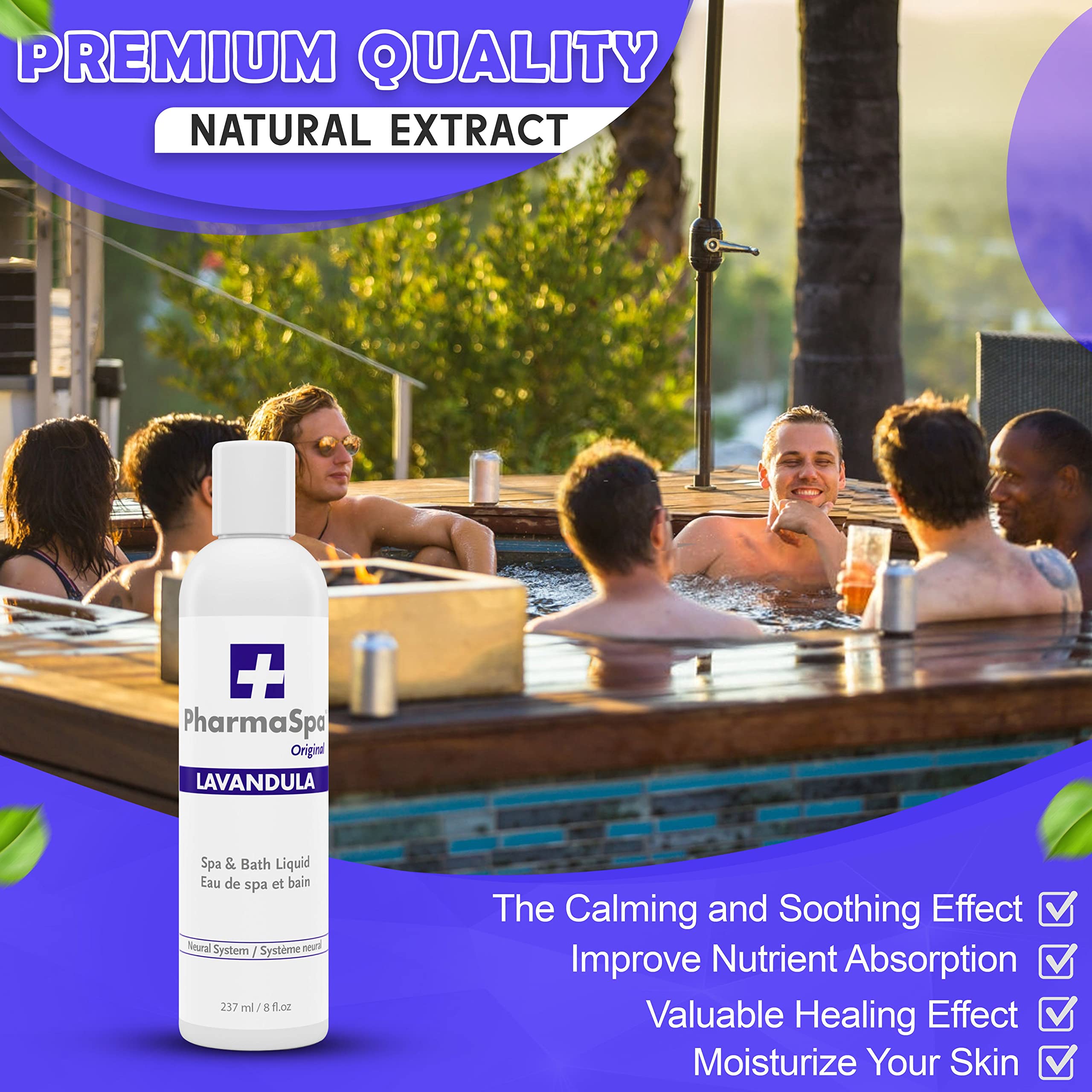 Pharmaspa Original : Liquide pour spa et bain avec extraits entièrement naturels – 237 ml/8 fl oz – Liquide d'aromathérapie pour spa – Sans gluten, sans parabènes, sans cruauté