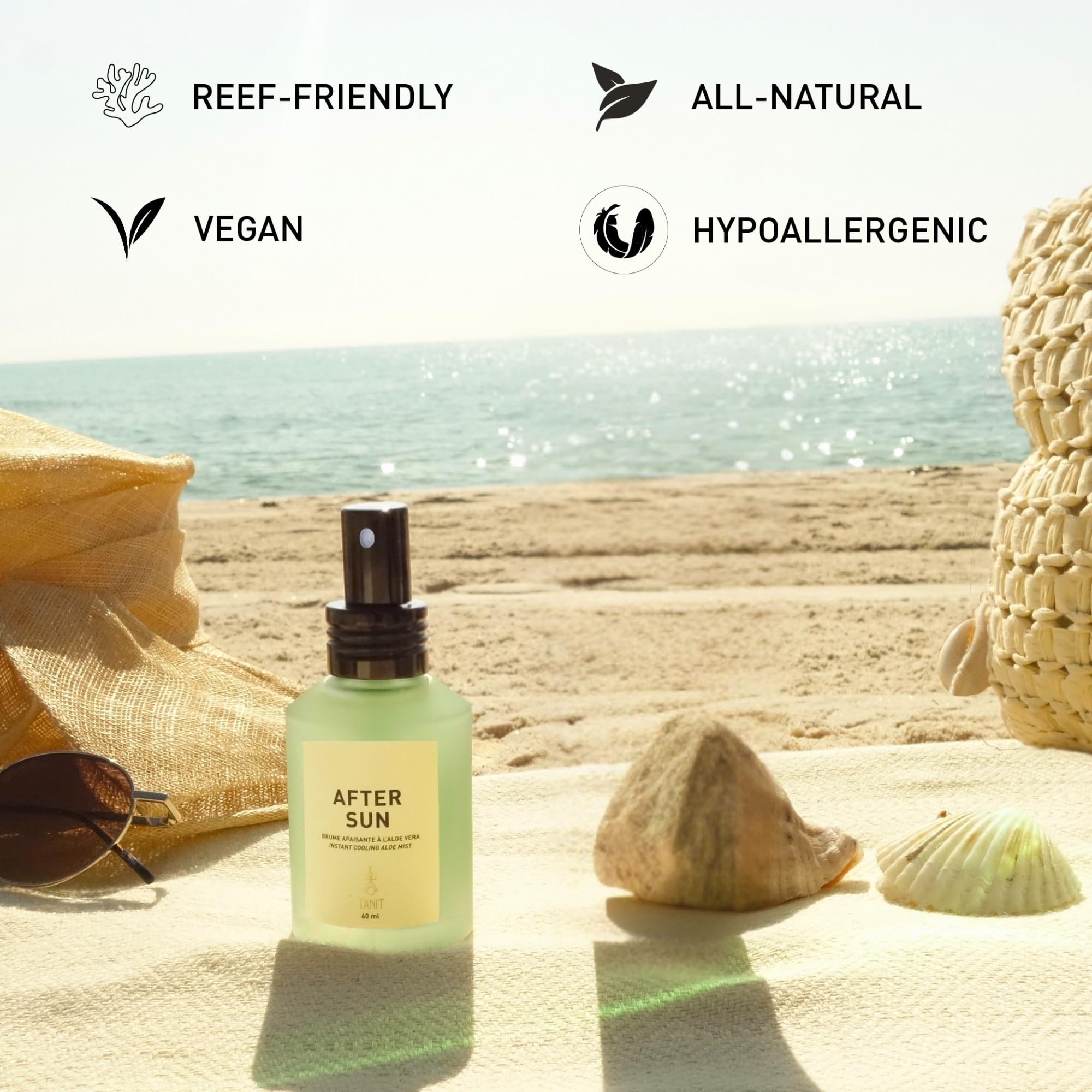 Brume à l'aloès TANIT - Brume visage végane et non testée sur les animaux pour tous les types de peau - Fabriqué au Canada - Brume rafraîchissante après-soleil pour le corps, les cheveux et le visage (60 ml)