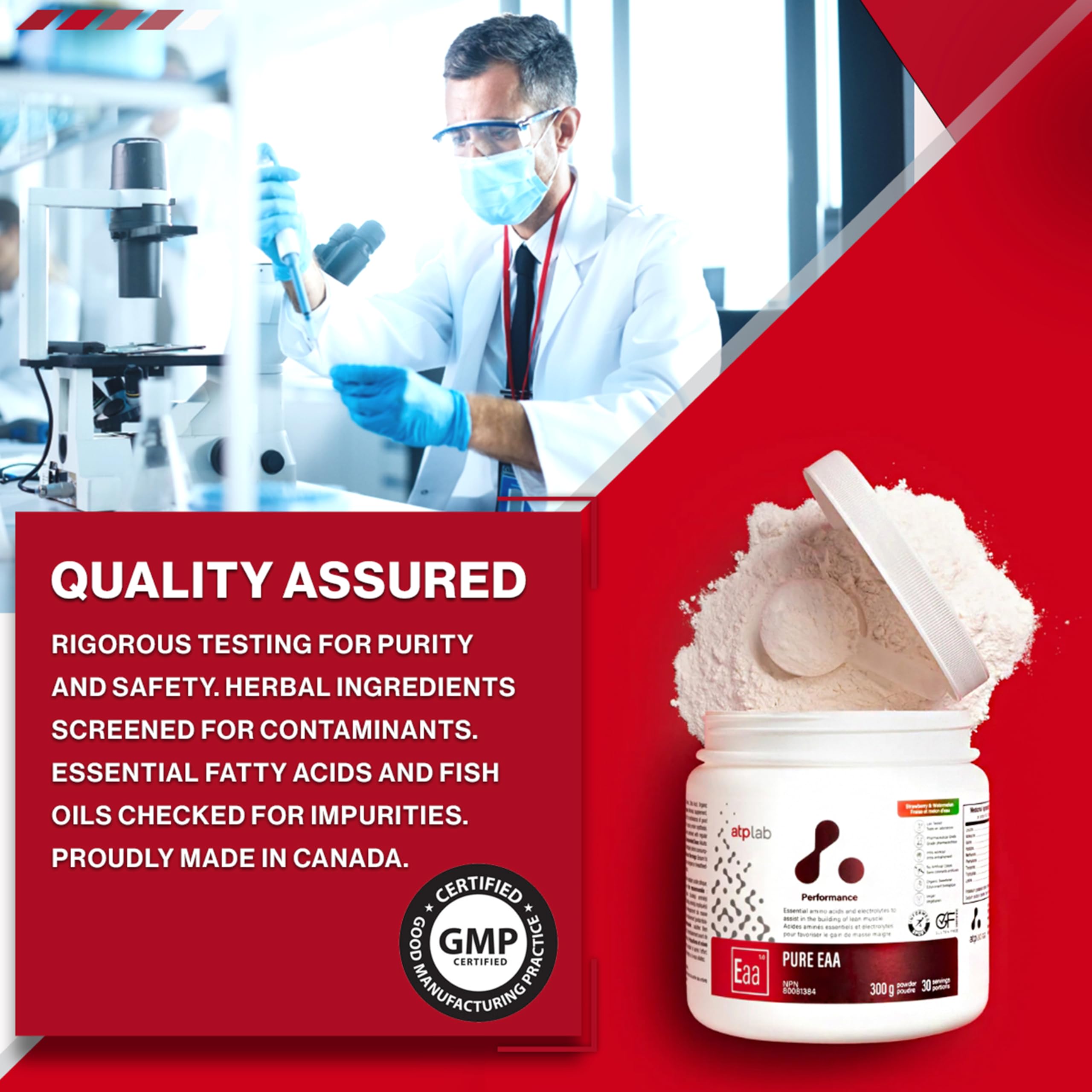 ATP LAB - Pure EAA en Poudre 300g (Saveur Framboise) - Supplément EAA - Poudre d'Acides Aminés Essentiels - Développement Musculaire - Récupération Musculaire
