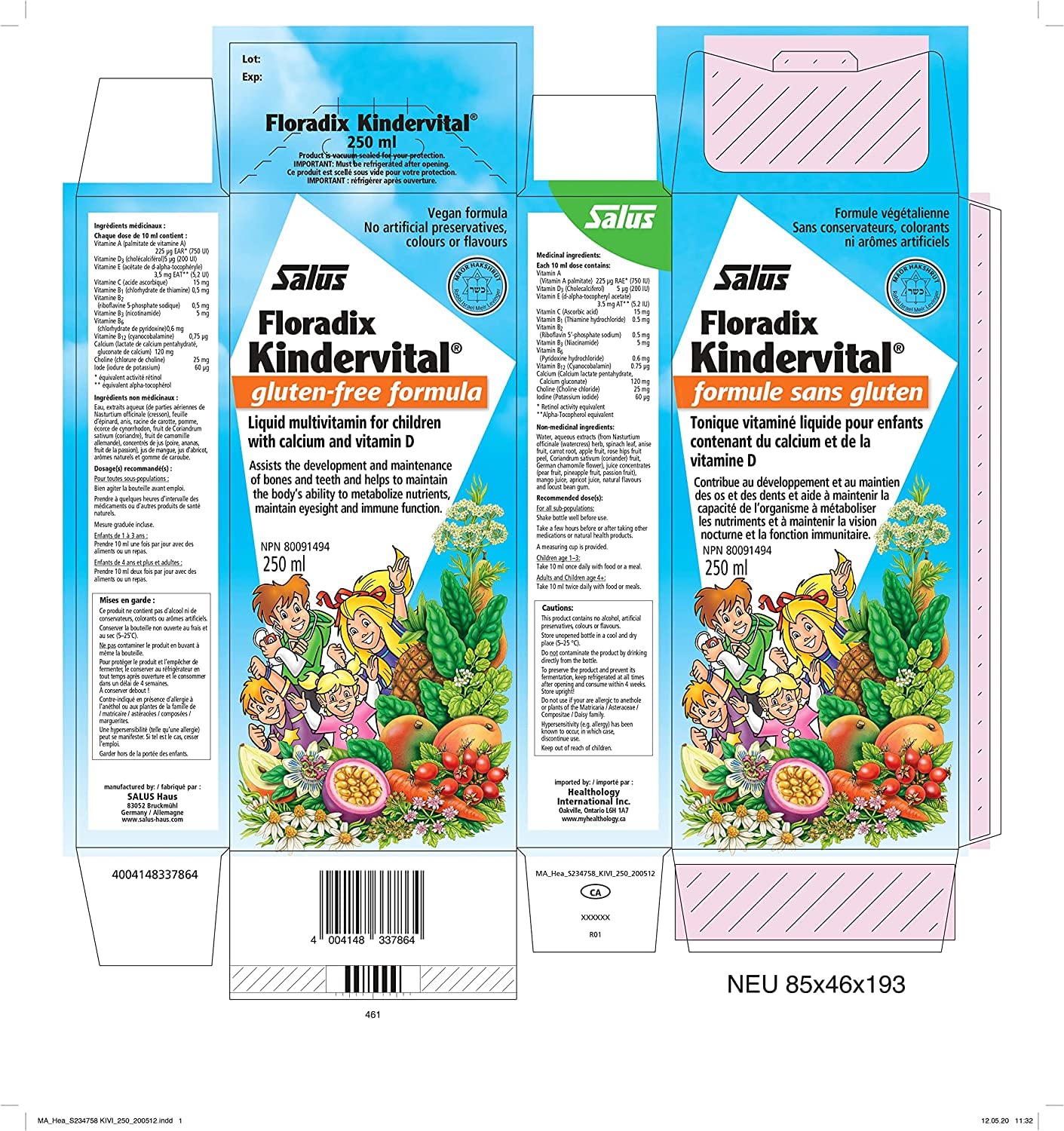 SALUS Kindervital Liquid Multivitamin for Kids (250ml) - Children’’s Liquid Multivitamin Promotes Health and Well-Being - Multivitamin for Kids Liquid Formula for Easy Administration - Kids Multivitamins Liquid.