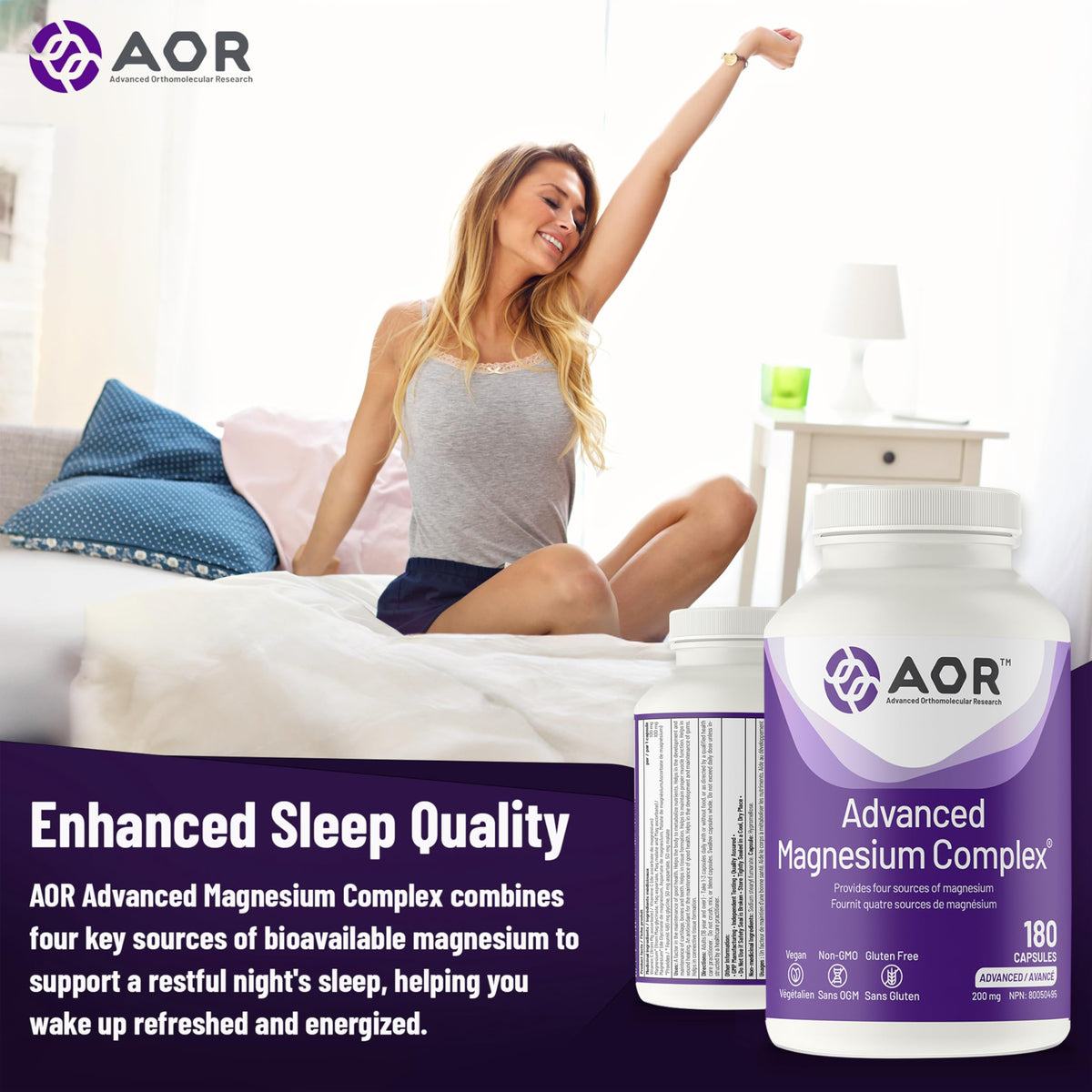AOR Magnesium Complex, Magnesium Glycinate, 180 Capsules, 180 Day Supply