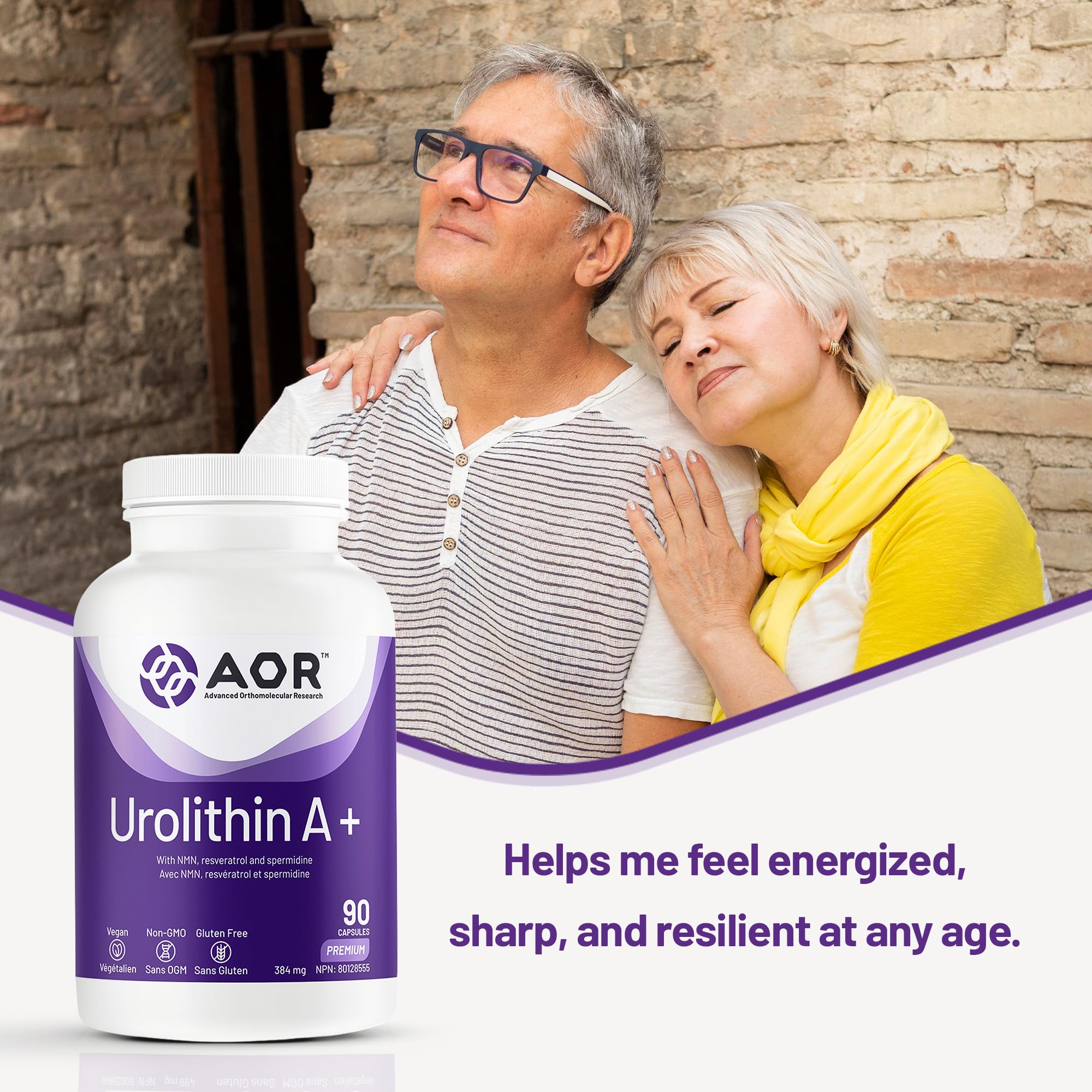 AOR - Urolithin A+ 90 Gélules 30 jours de cure - Avec NMN, Resvératrol et Spermidine - Une combinaison synergique pour le métabolisme énergétique et des nutriments