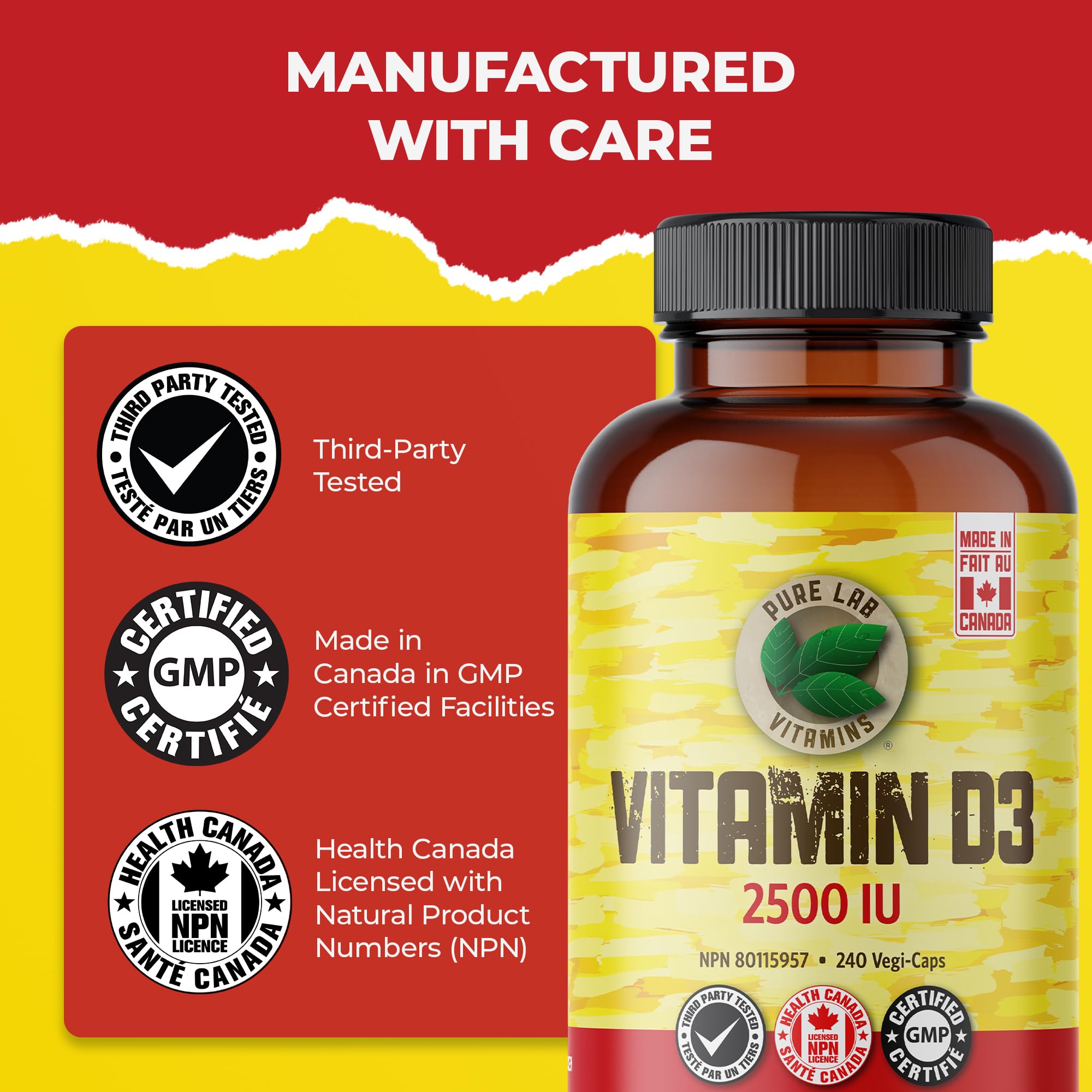 Pure Lab Vitamins Vitamine D3 2500 UI - 240 gélules végétales