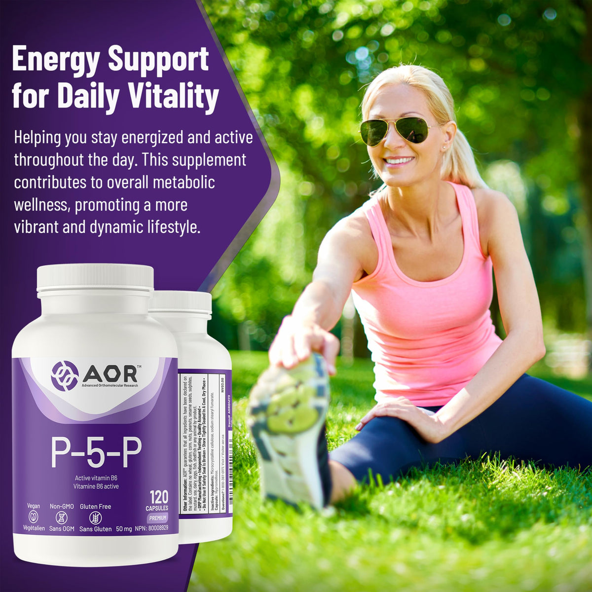 AOR P5P Vitamin B6 Supplement, Bioactive P5P, 50mg, 120 Caps, 60-Day Supply