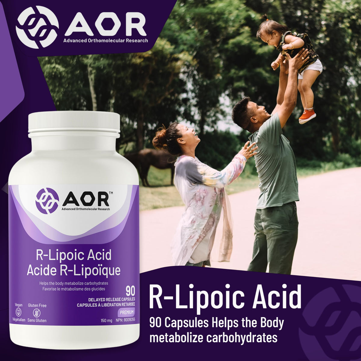 AOR Alpha Lipoic Acid, R Lipoic Acid Sodium Salt, 150mg, 90 Capsules