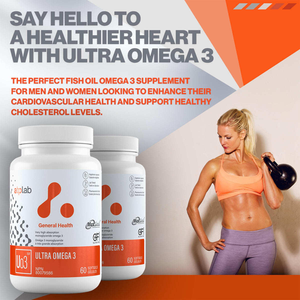 atplab Ultra Omega 3 Fish Oil Softgels, EPA DHA, 60 Softgels, 60-Day Supply