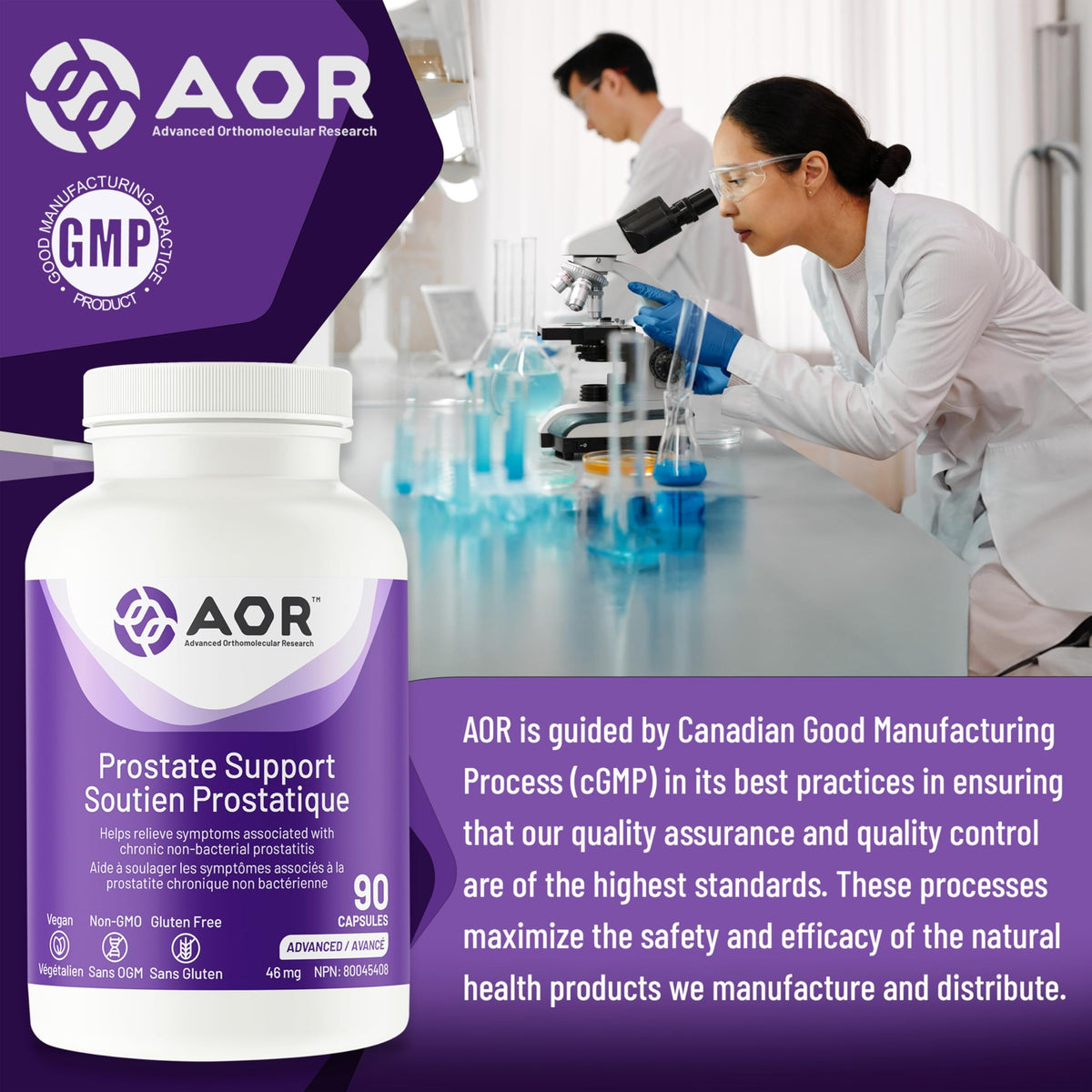 AOR Prostate Support Supplement for Men, 90 Vegan Capsules, 30-Day Supply