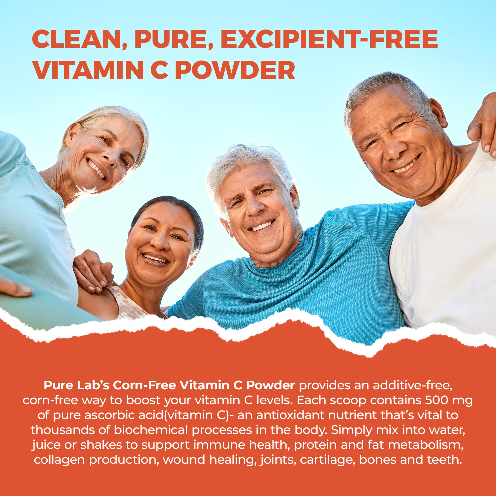 Pure Lab Vitamins Vitamine C sans maïs - Poudre de 500 mg, 250 g