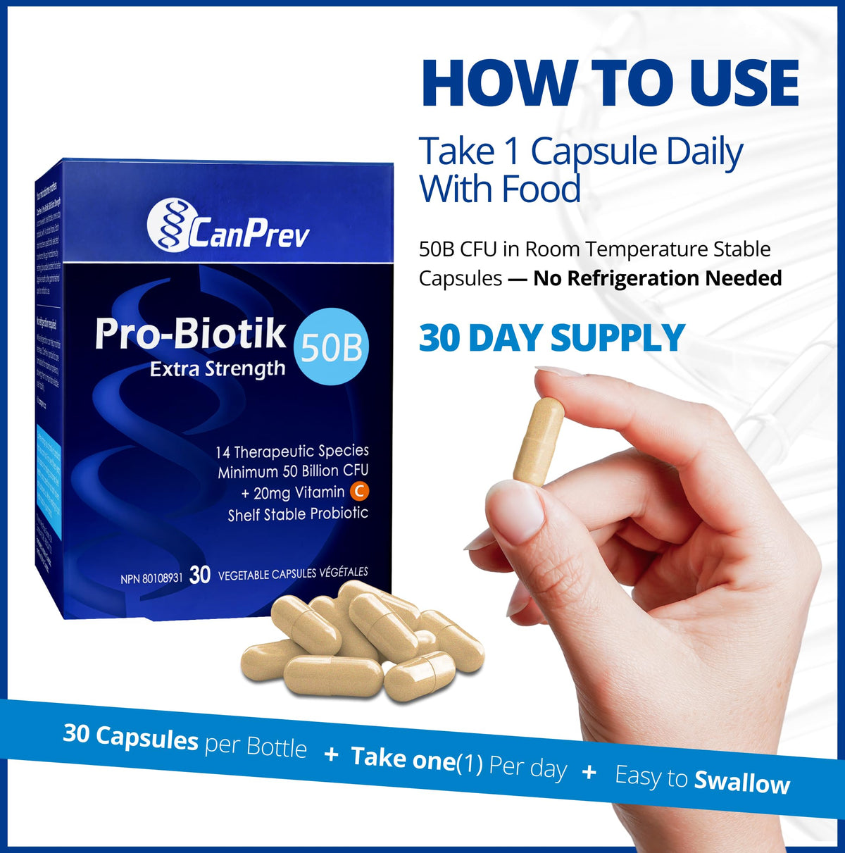 CanPrev Pro-Biotik 50B Lactobacillus Probiotic, 50B CFUs, 30 Day Supply