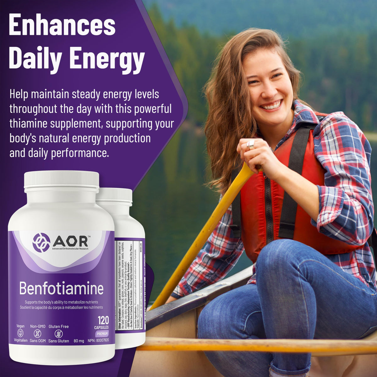 AOR Benfotiamine Vitamin B1 Thiamine Supplement, Vegan, 80 mg, 120 Capsules