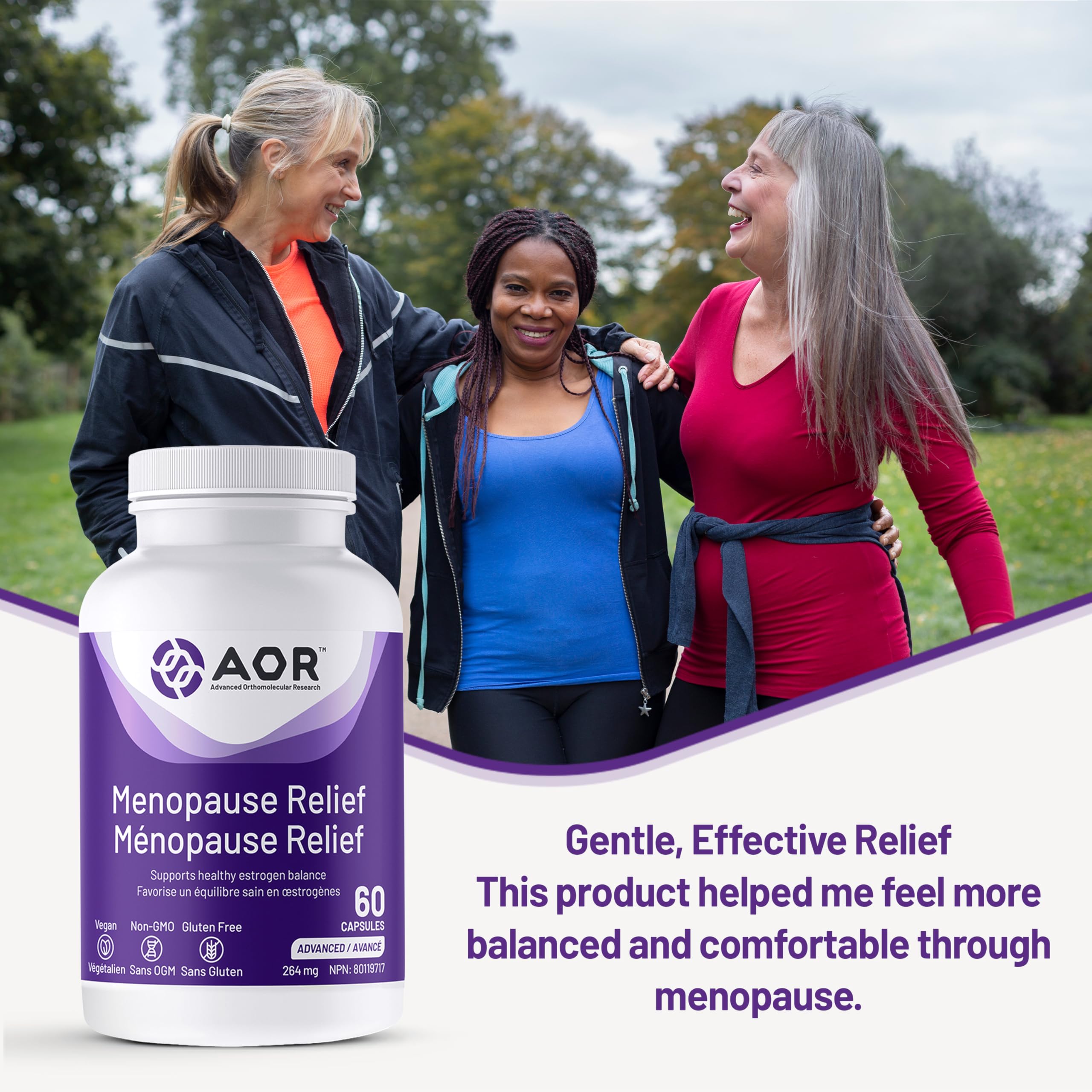 AOR - Soulagement ménopause 60 gélules – Approvisionnement 30 jours – Complément pré et post-ménopause pour femmes – Complément pour soulager l'irritabilité, les bouffées de chaleur et les sueurs nocturnes – Soutien ménopause Équilibre hormonal