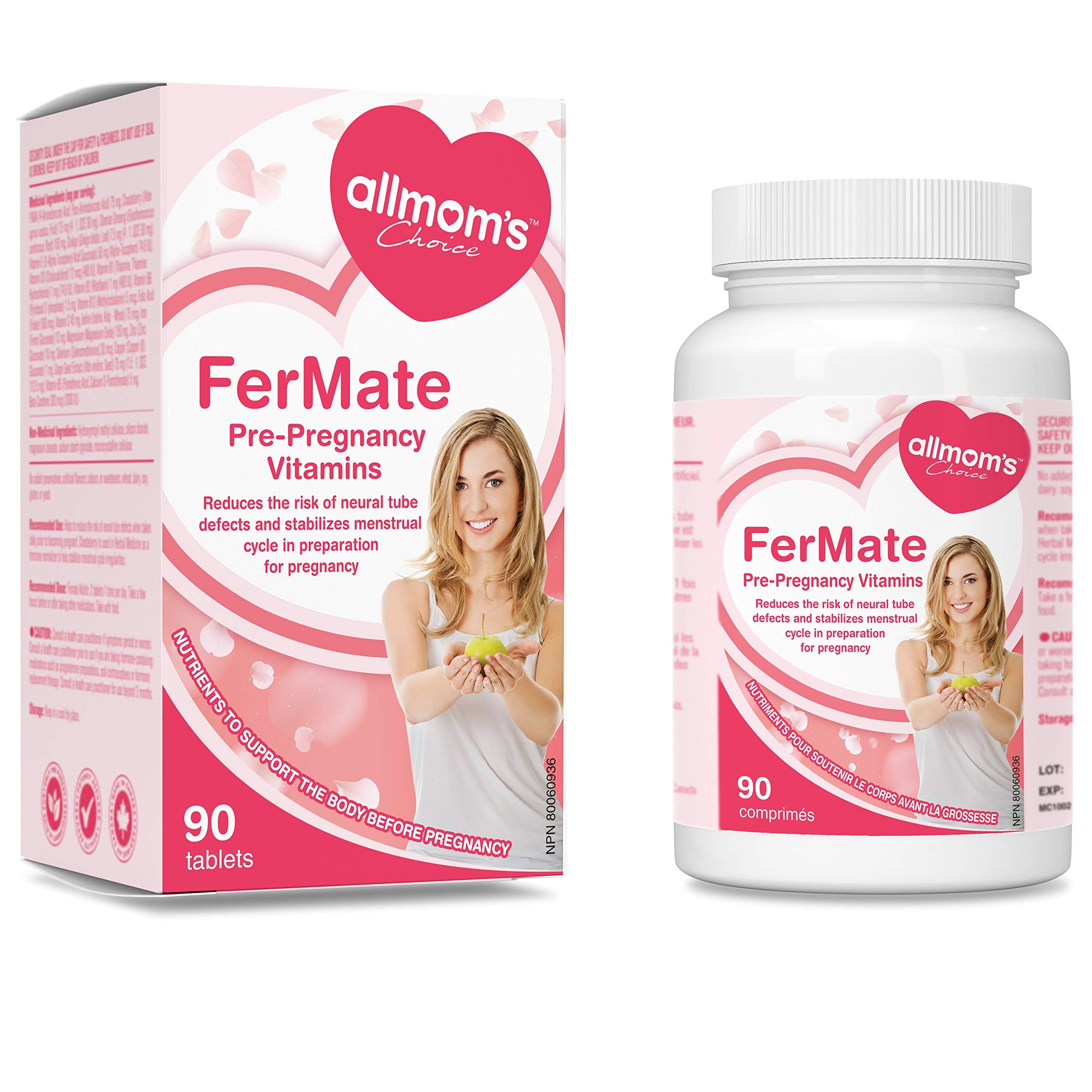 Vitamines prénatales fertilité pour femmes qui essaient de concevoir, favorise des cycles sains, aide à la fertilité - Vitex (gattilier), PABA, Folate Acide Folique 500mcg, B12, Zinc - 45 jours d'approvisionnement - Allmom's Choice
