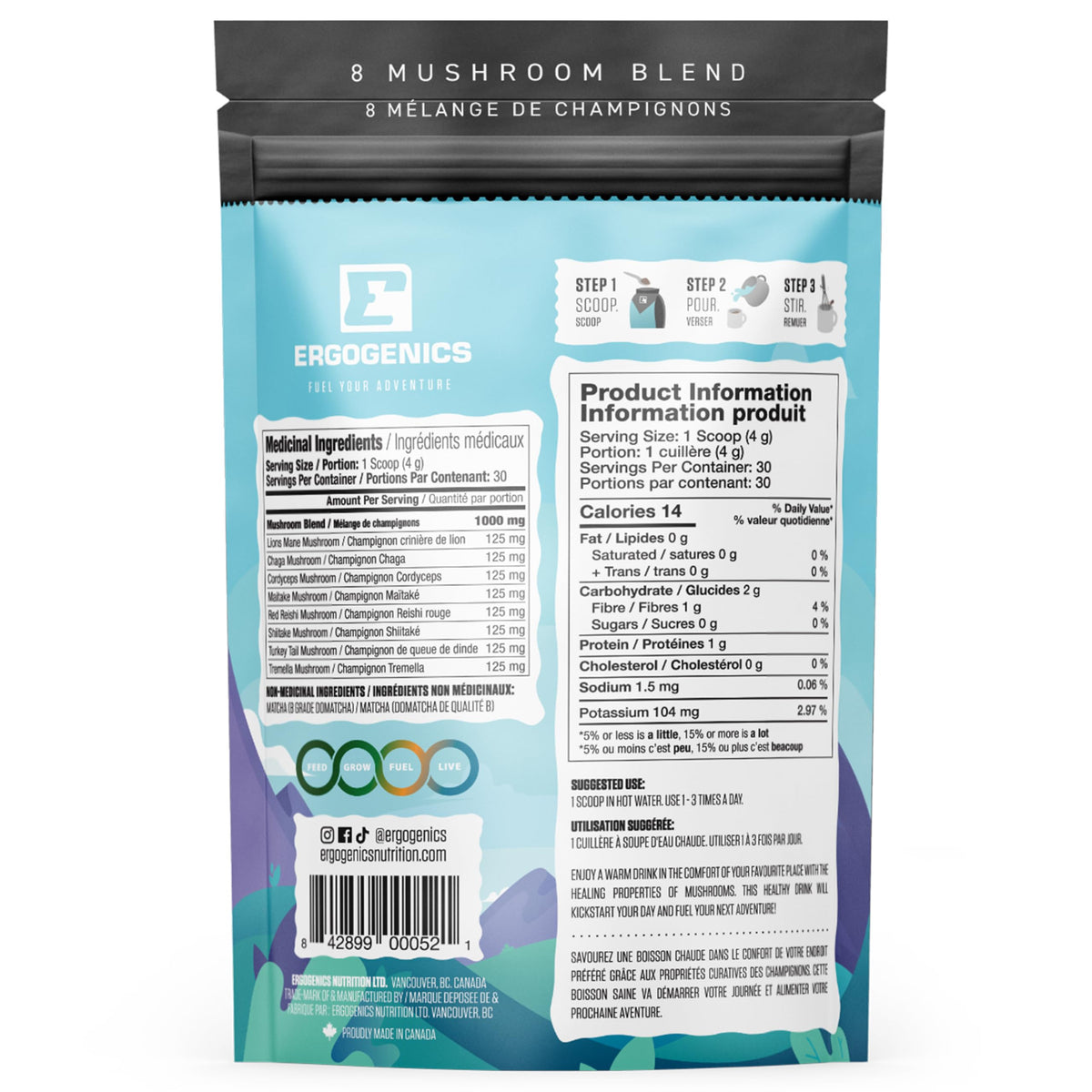 Ergogenics Nutrition 8 Mushroom Blend Powder