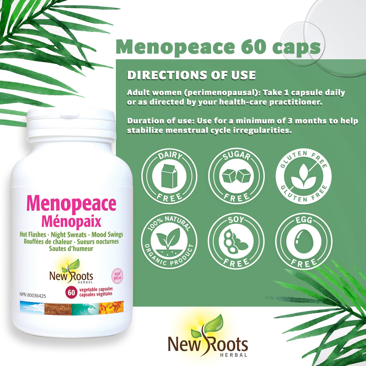 New Roots Herbal Menopeace, Menopause Supplement, Black Cohosh, 60 Caps