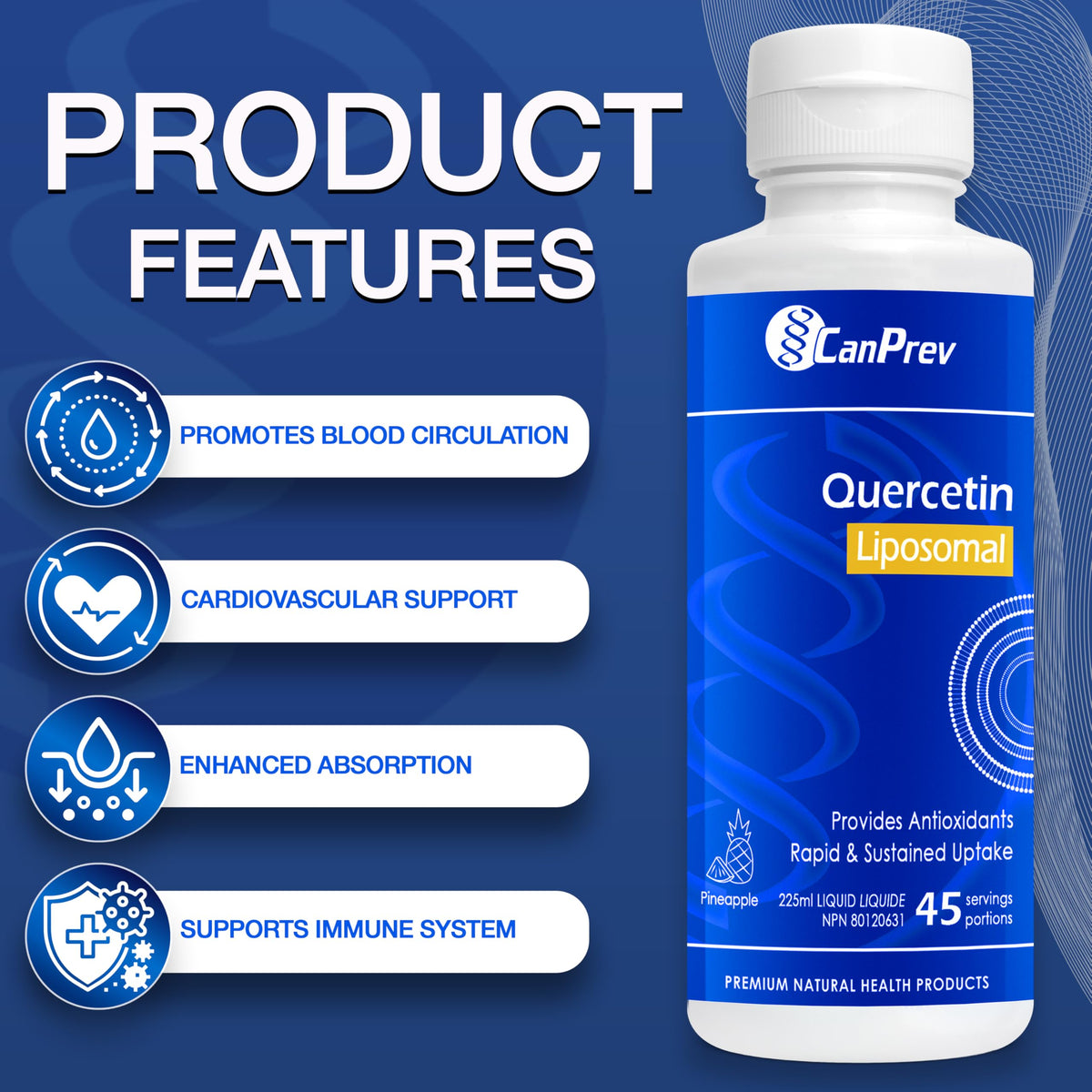 CanPrev Liposomal Quercetin Liquid, 166.6mg per 5ml, 225ml, 45 Servings