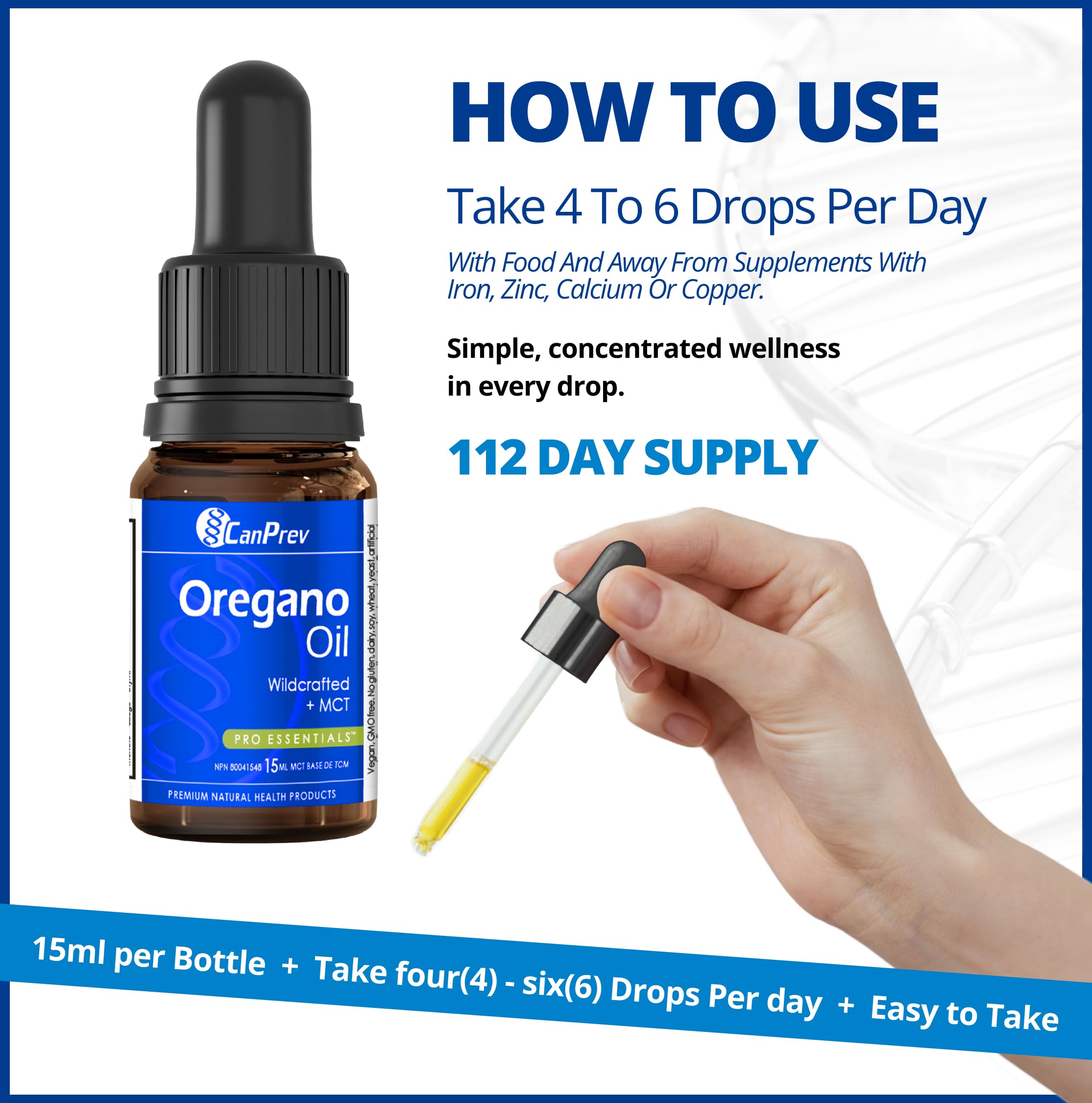 CanPrev Oil of Oregano, 15ml 112-Day Supply - Mediterranean Wildcrafted with Carvacrol - Steam-Distilled Oregano Oil Drops - Rich in Antioxidants to Support Overall Wellness and Healthy Digestion