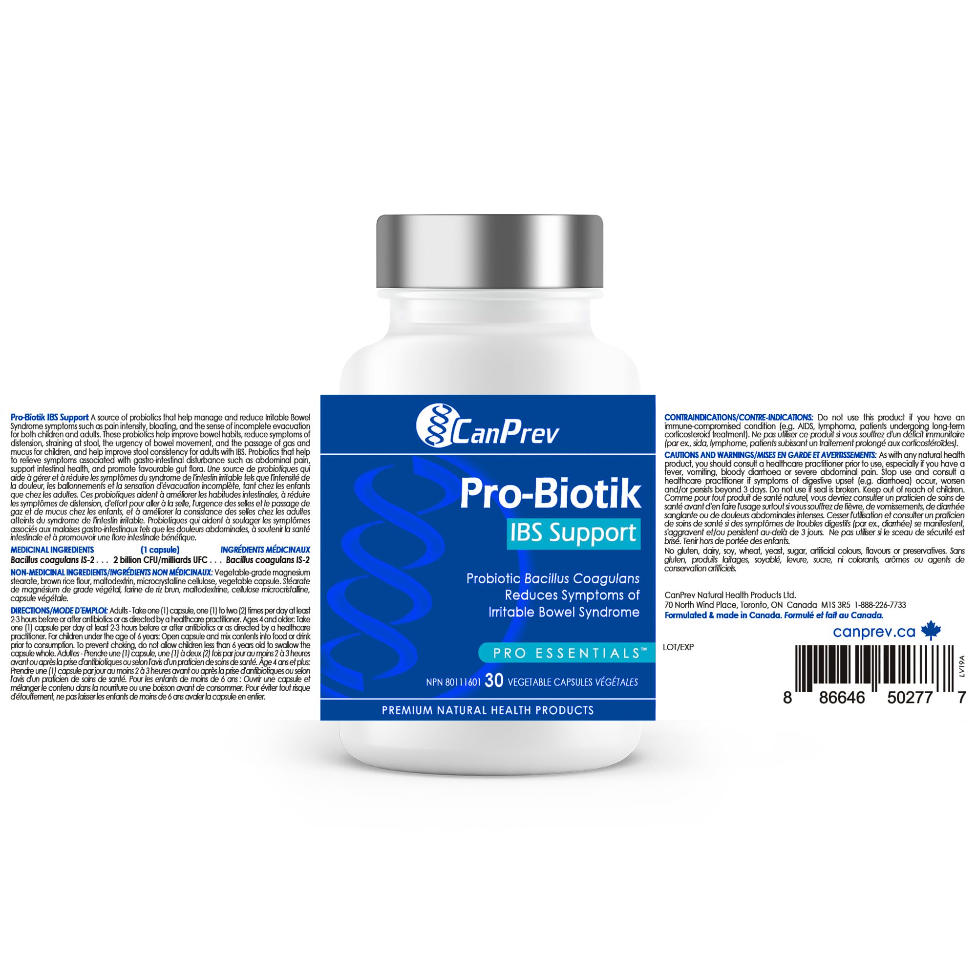 CanPrev Pro-Biotik IBS Support, 30 V-Caps 30-Day Supply - Women and Men Probiotic - 2 Billion Active Cells for Digestive Support - Comfortable Digestion & Balanced Gut Flora - Bloating and Gas Relief