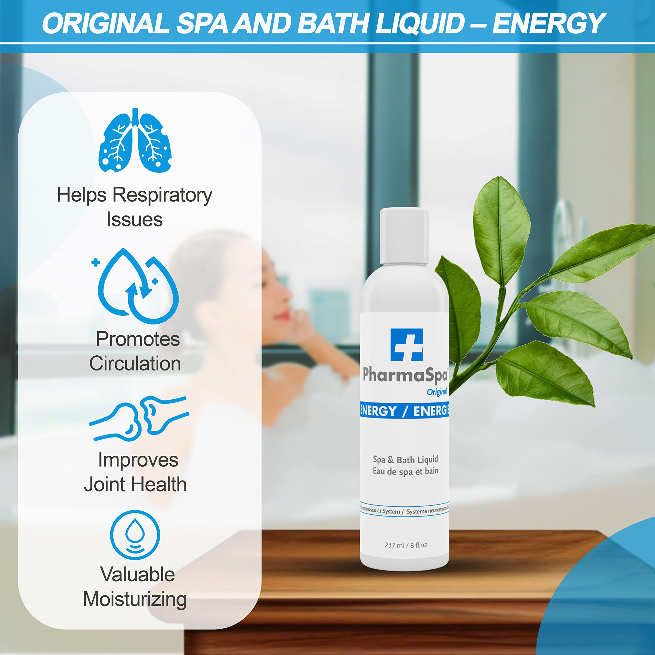 Pharmaspa Original : Liquide pour spa et bain avec extraits entièrement naturels – 237 ml/8 fl oz – Liquide d'aromathérapie pour spa – Sans gluten, sans parabènes, sans cruauté