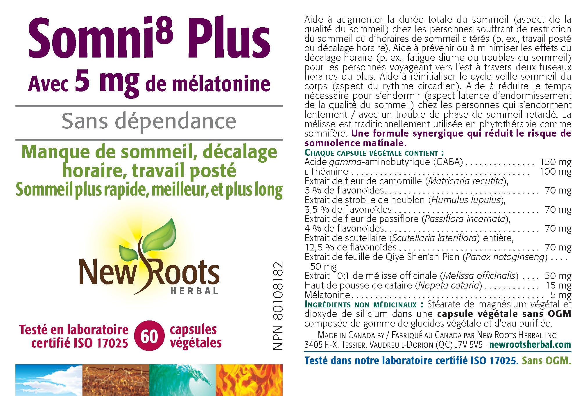 New Roots Herbal Sleep™ Plus avec 5 mg de mélatonine, 60 capsules végétales, approvisionnement de 60 jours, sans OGM, sans gluten, formule à action rapide avec passiflore, favorise des nuits reposantes et la relaxation, aide au sommeil pour adultes