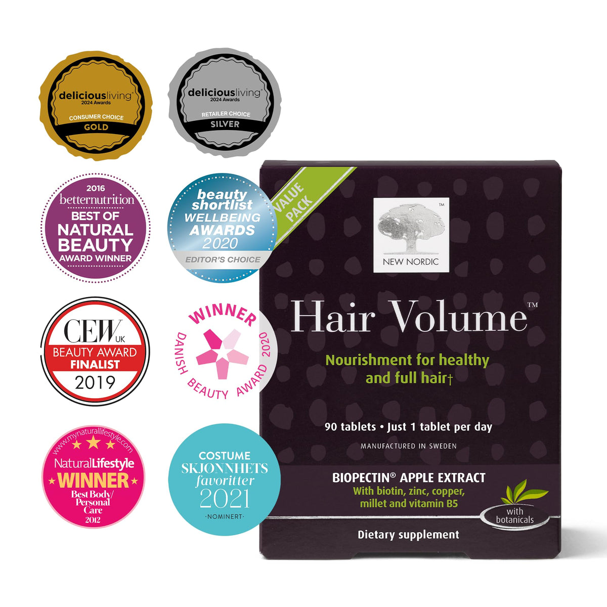 New Nordic Hair Volume Tablets, Made in Sweden, 90 Tablets & 90-Day Supply