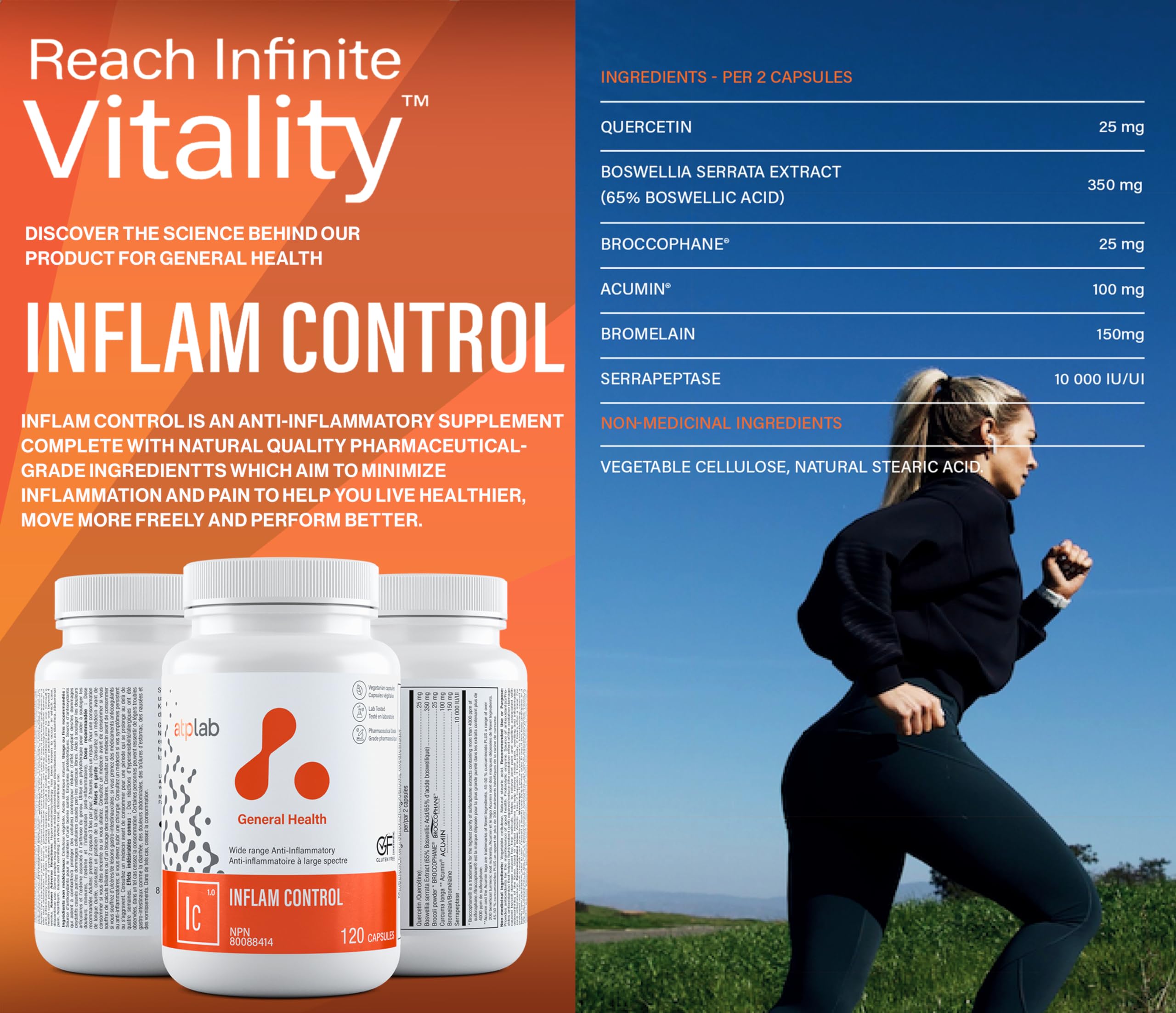 ATP LAB Inflam Control, 120 gélules - Soutien articulaire et musculaire avec Curcuma Acumin, BroccoPhane, Boswellia, Serrapeptase, Bromélaïne, Quercétine - Confort et mobilité améliorés